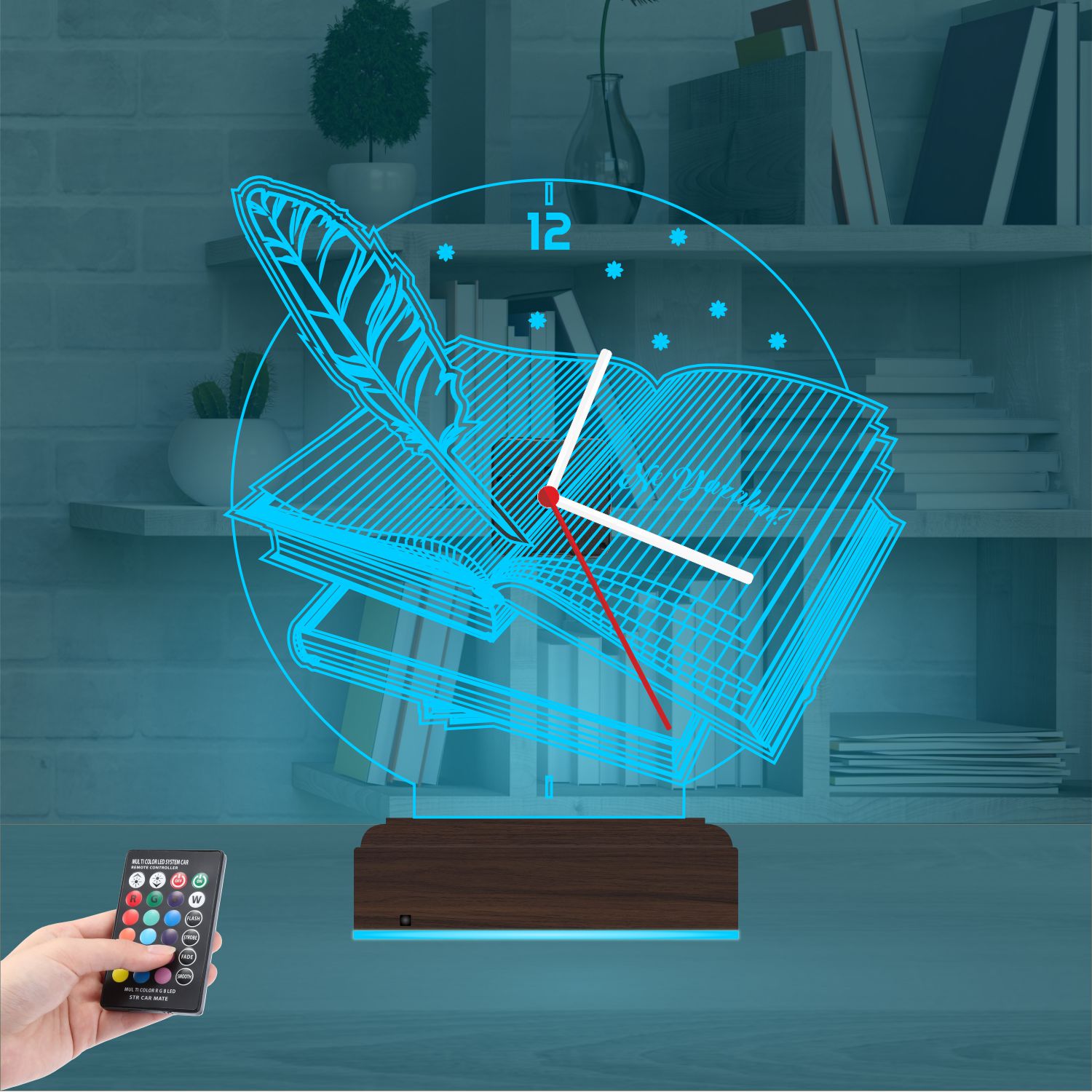 Именной подарок: открытая книга и перо с часами 3d светильник 7