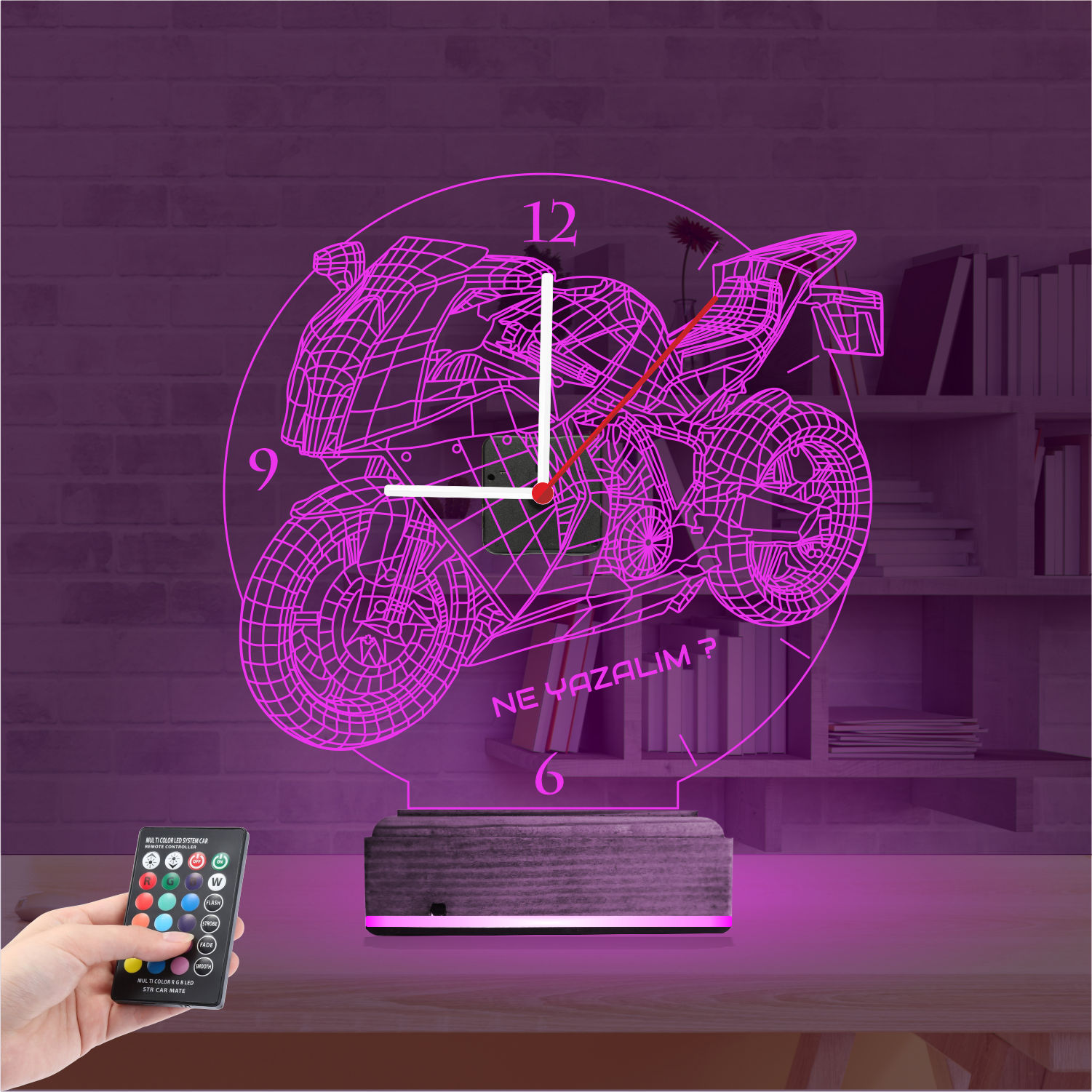 Именной подарок мотоциклисту: спортивный байк с часами 3d светильник 2