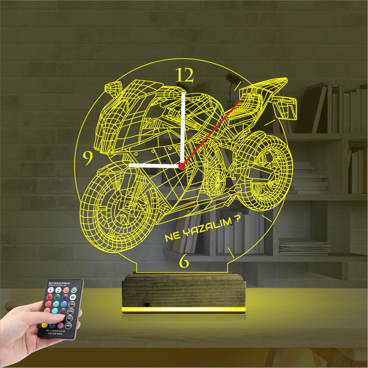 Именной подарок мотоциклисту: спортивный байк с часами 3d светильник 3