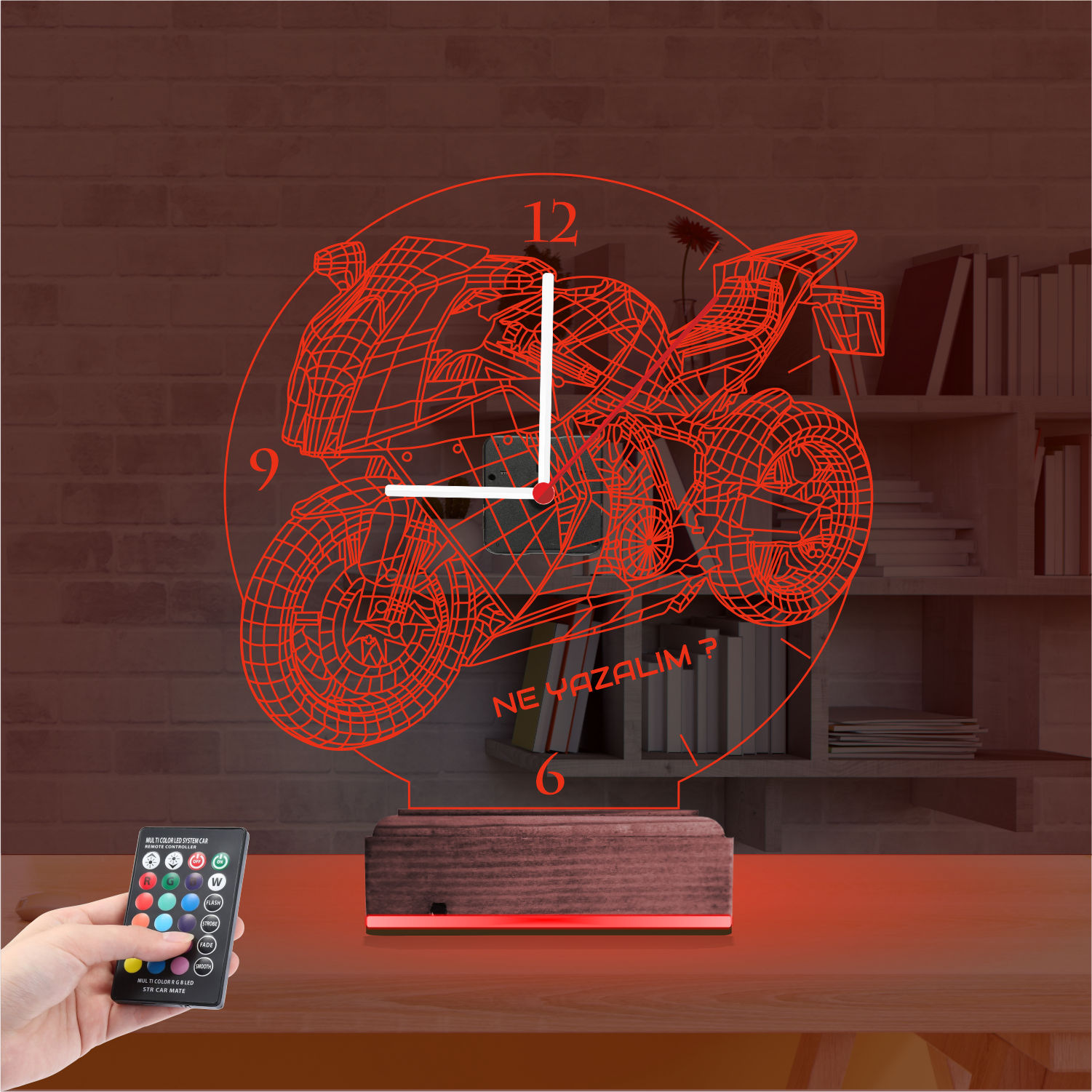 Именной подарок мотоциклисту: спортивный байк с часами 3d светильник 5