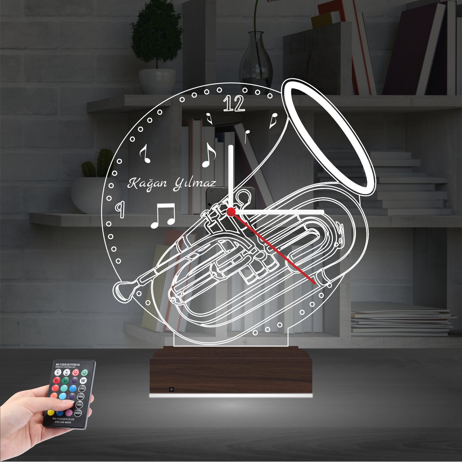 Именной подарок: саксофон с часами 3d светильник 8