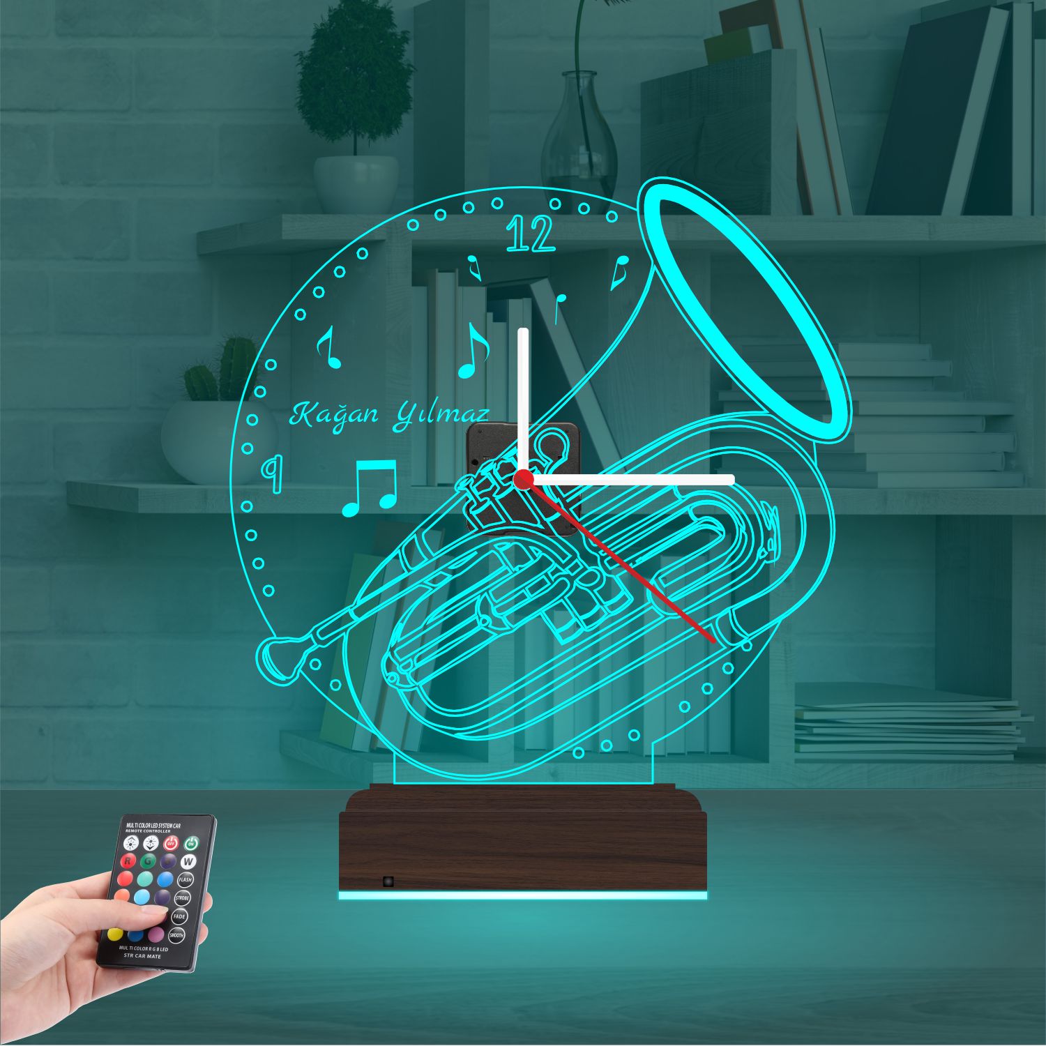 Именной подарок: саксофон с часами 3d светильник