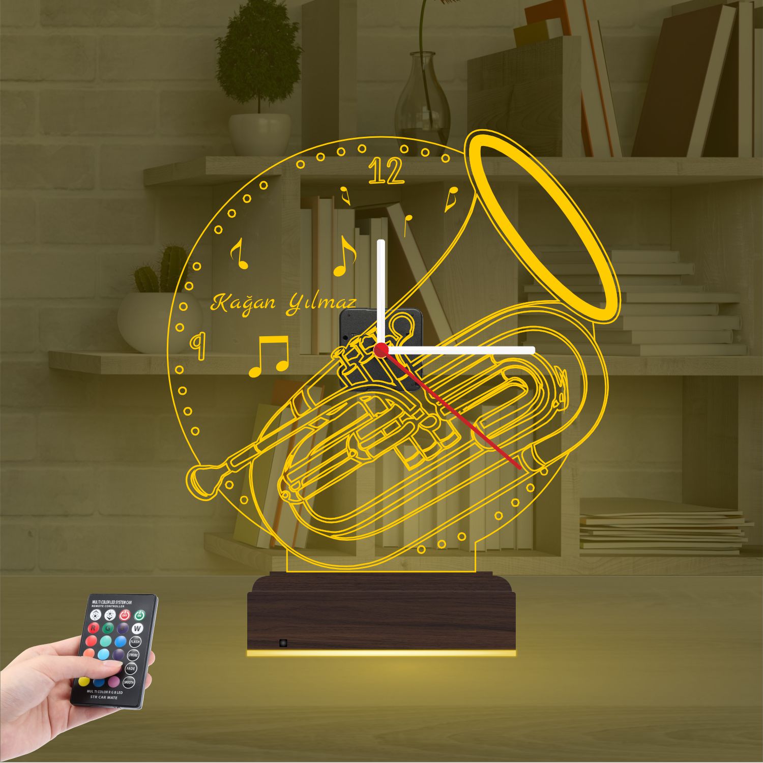 Именной подарок: саксофон с часами 3d светильник 6
