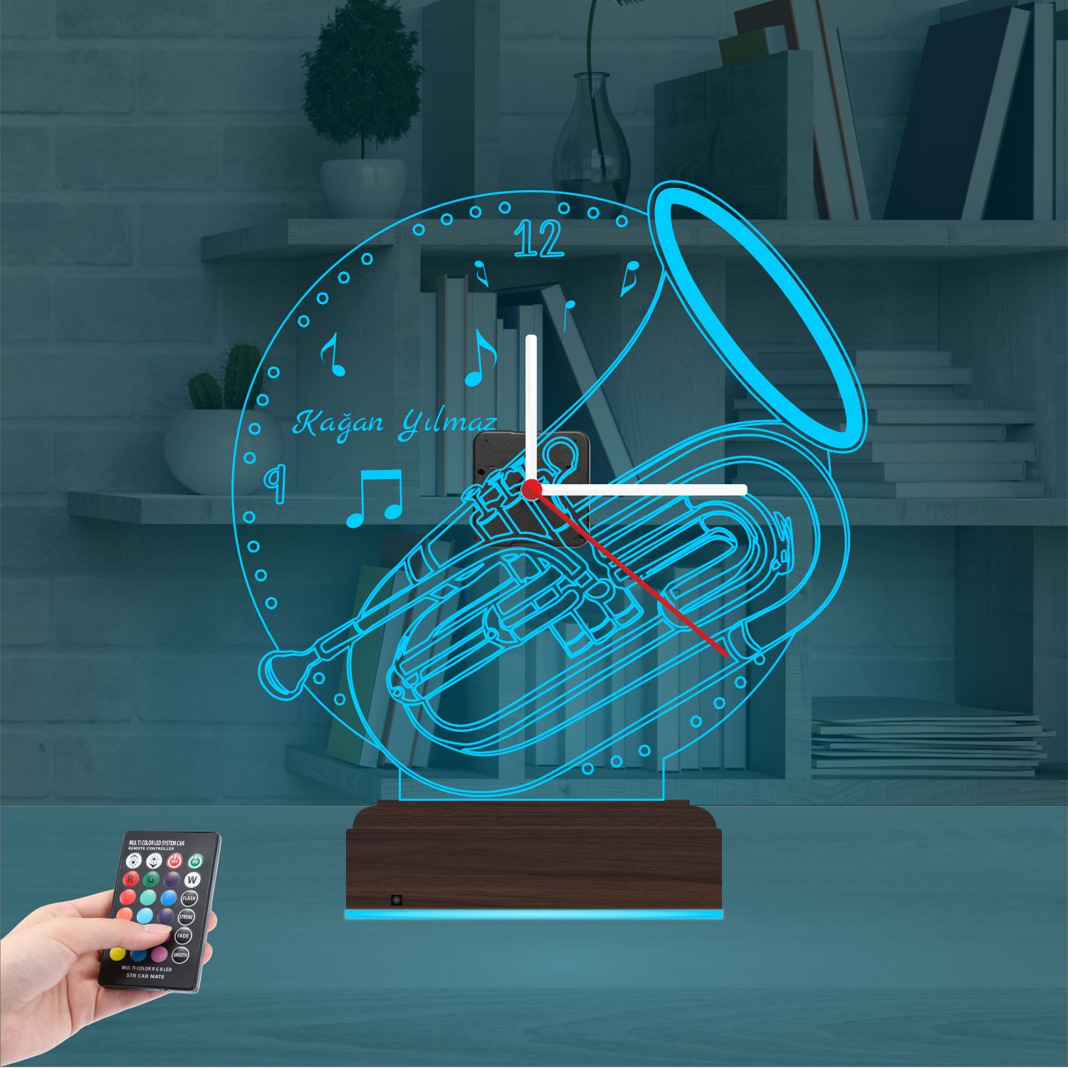 Именной подарок: саксофон с часами 3d светильник 7