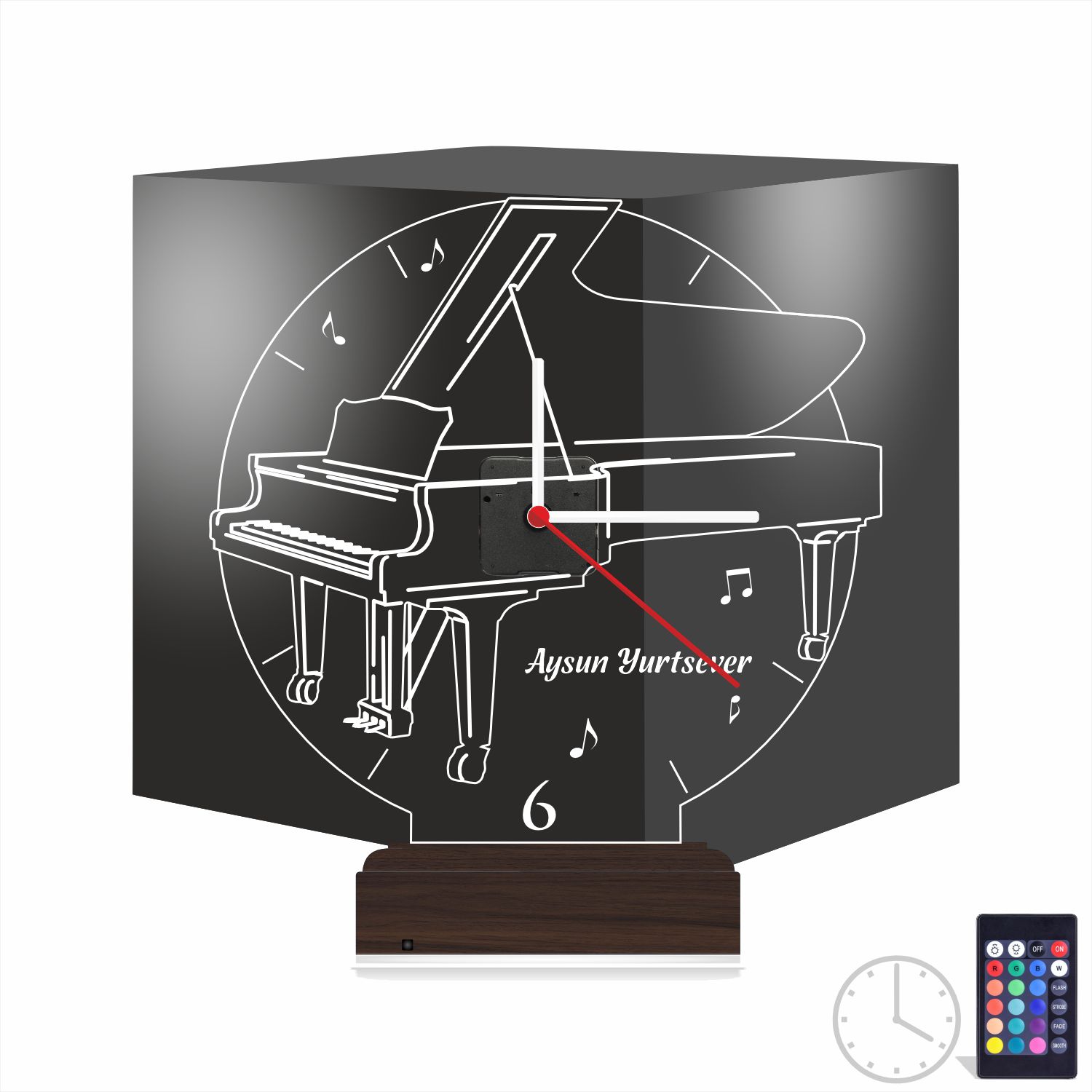 Именной подарок: пианино с часами 3d светильник 9