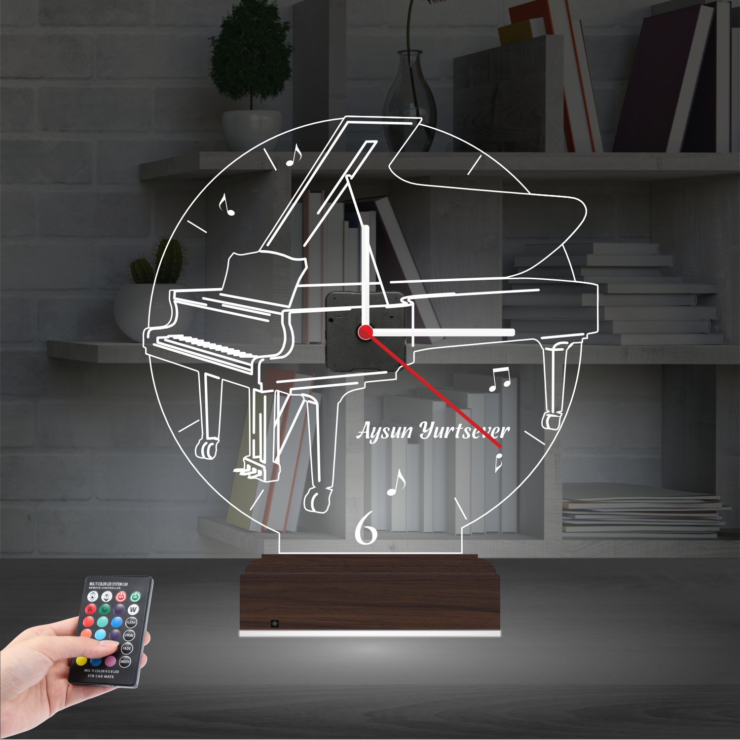 Именной подарок: пианино с часами 3d светильник 8