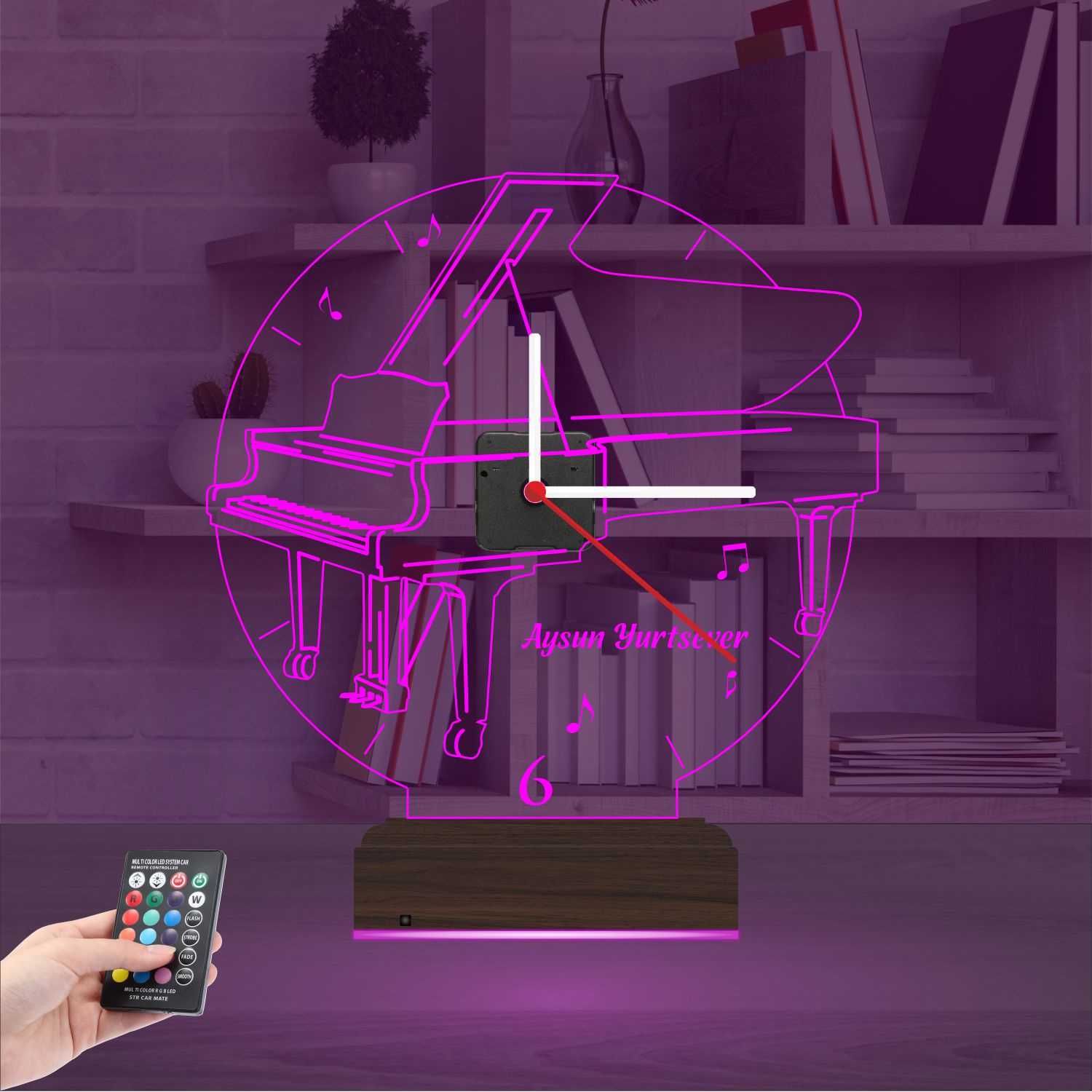 Именной подарок: пианино с часами 3d светильник