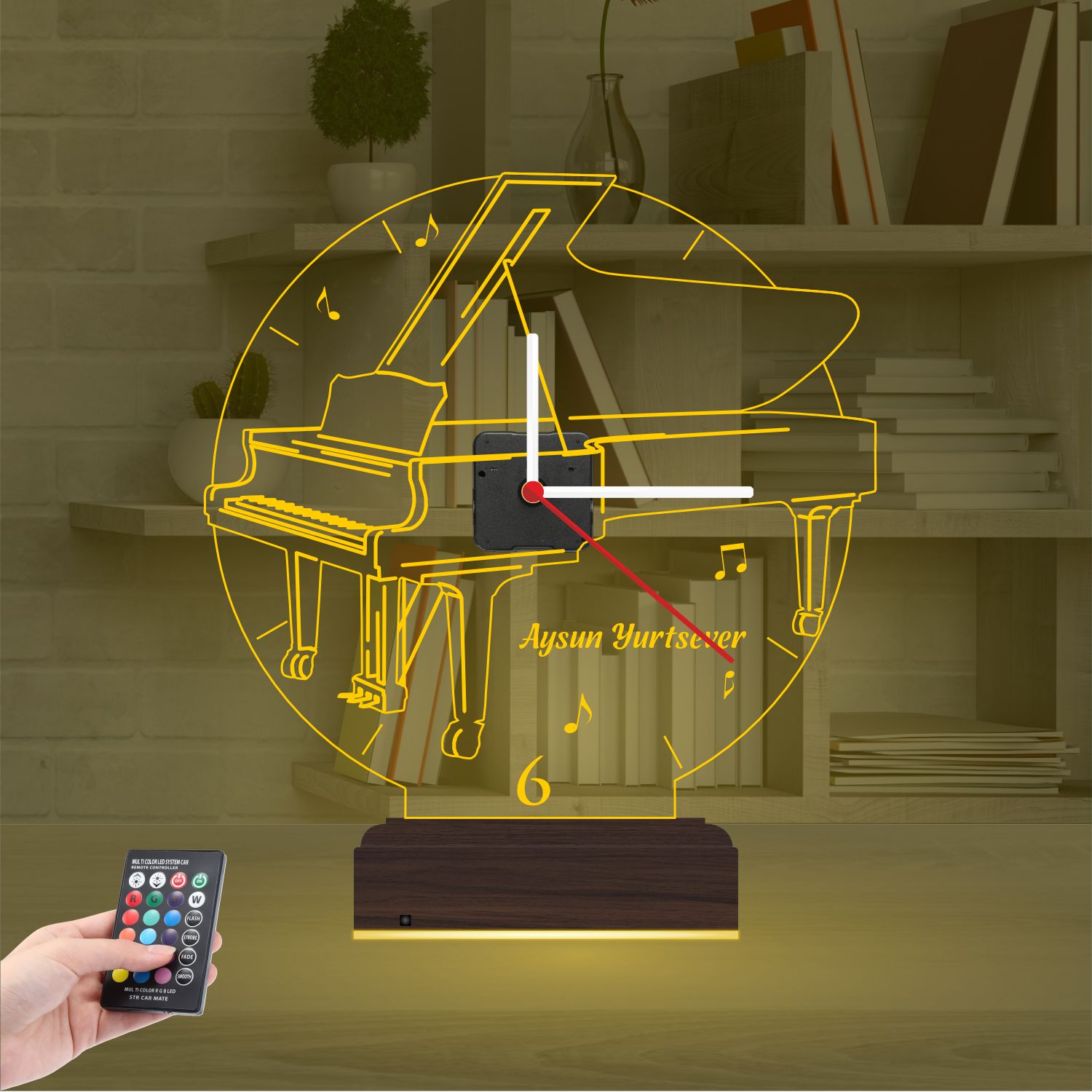 Именной подарок: пианино с часами 3d светильник 6