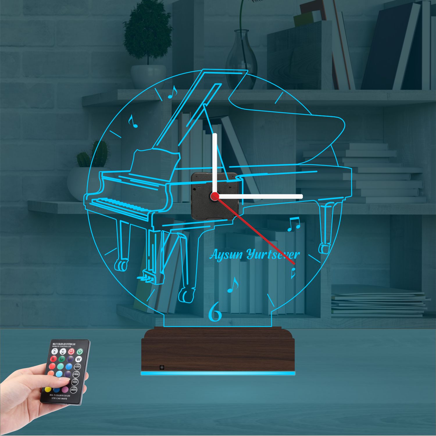 Именной подарок: пианино с часами 3d светильник 7