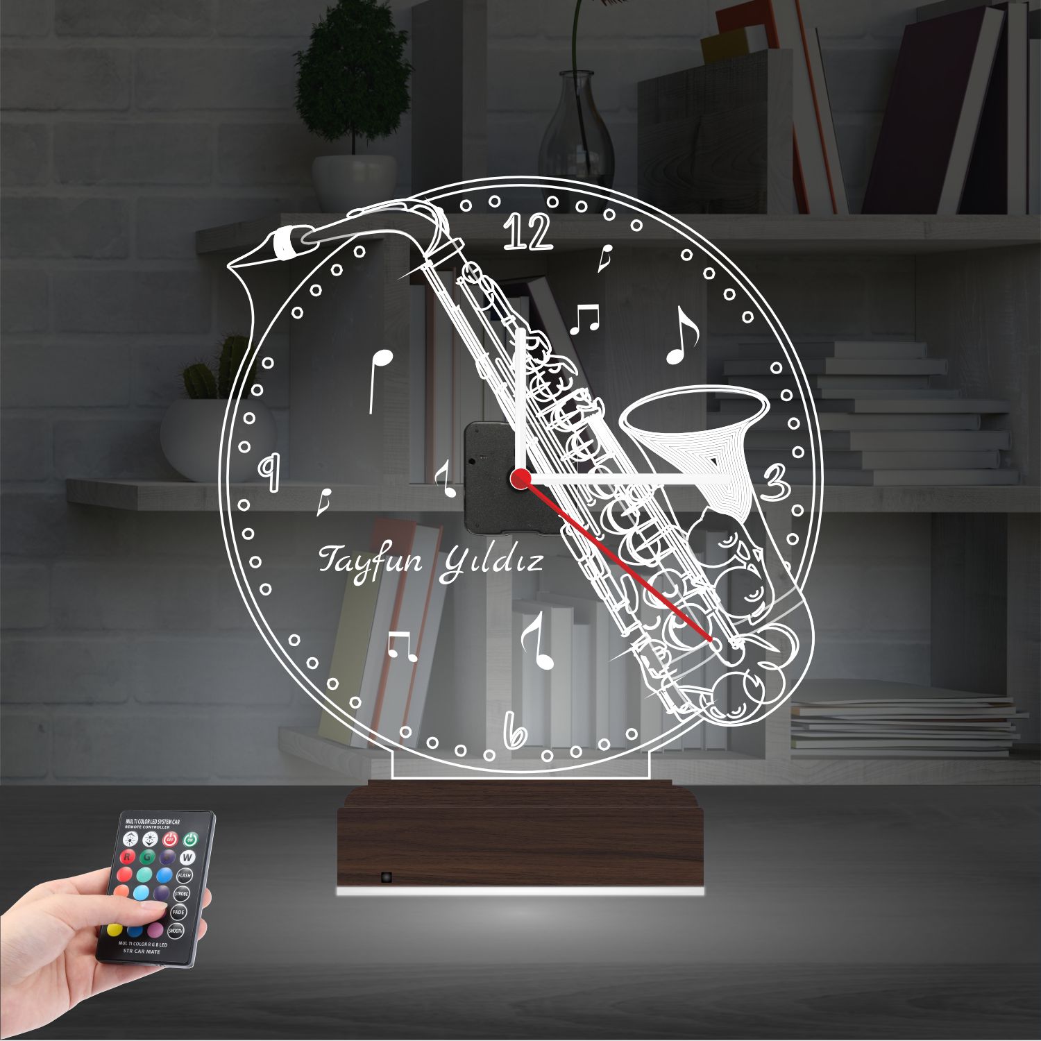 Именной подарок: труба с часами 3d светильник 8