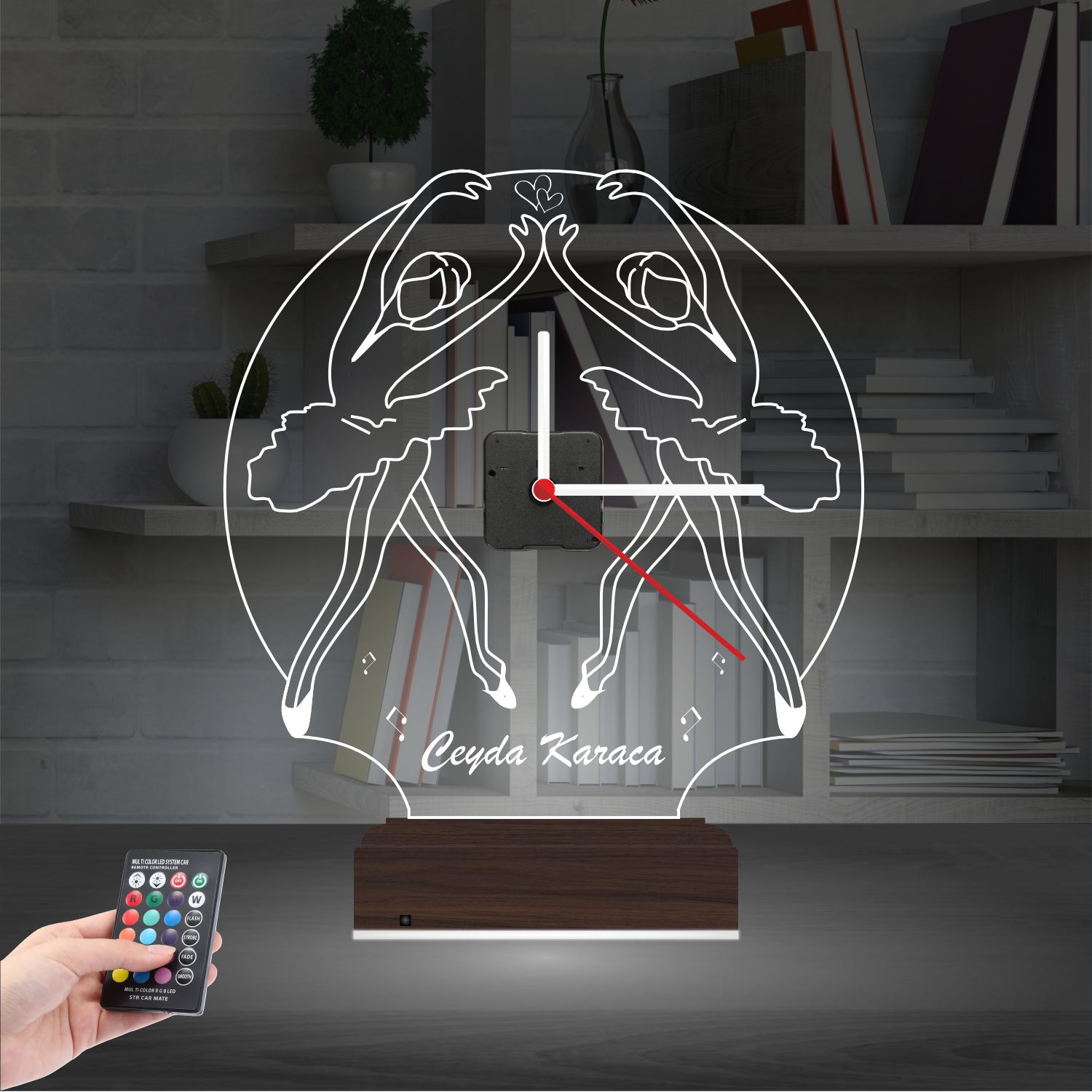 Именной подарок: танцующие балерины с часами 3d светильник 8