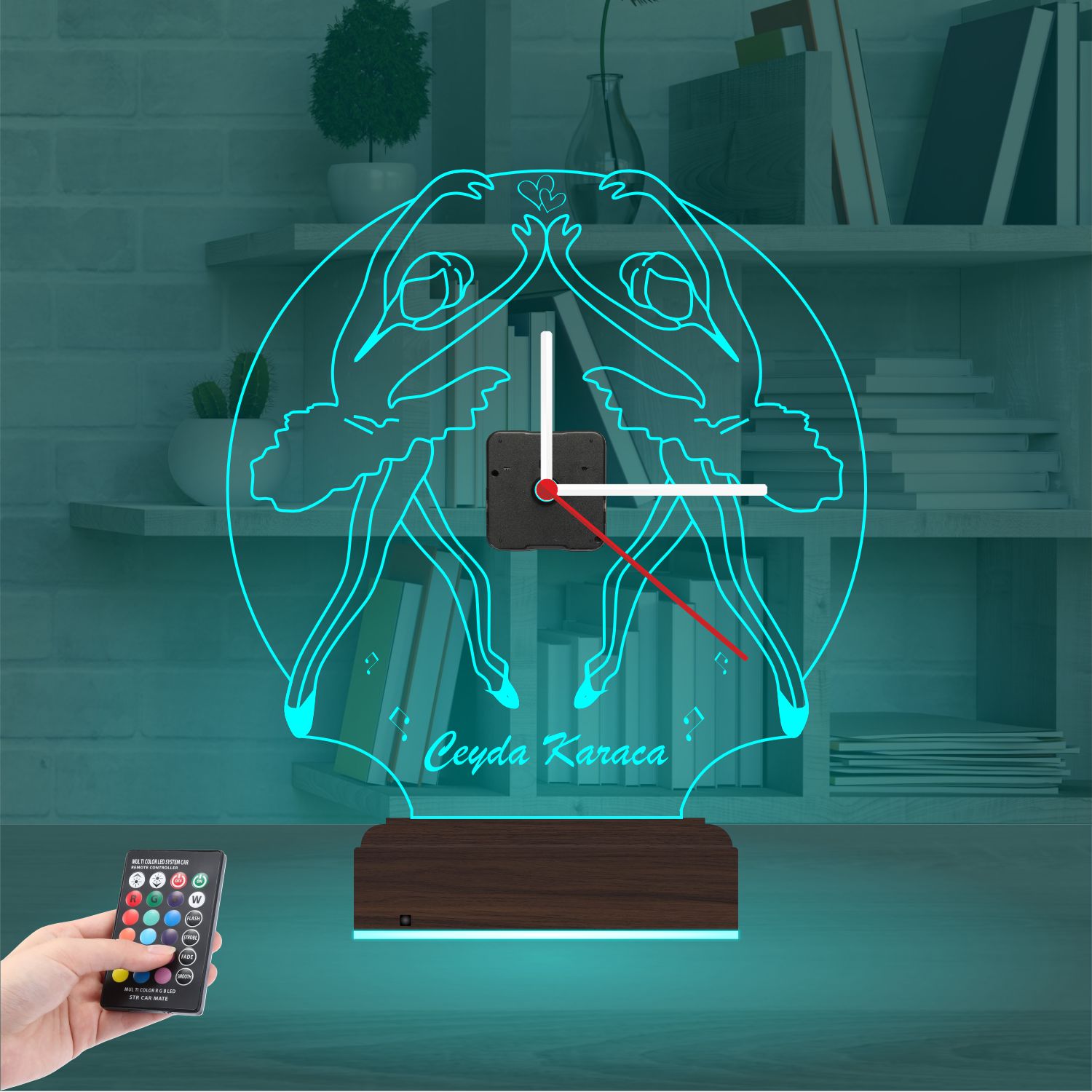 Именной подарок: танцующие балерины с часами 3d светильник 5