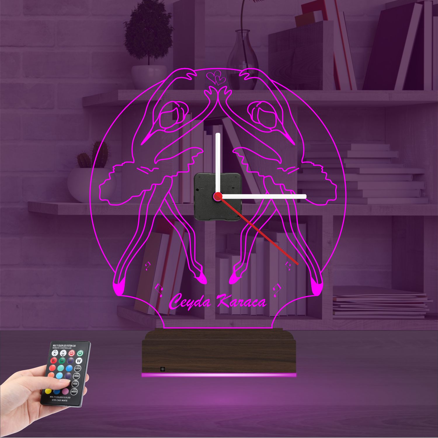 Именной подарок: танцующие балерины с часами 3d светильник 4