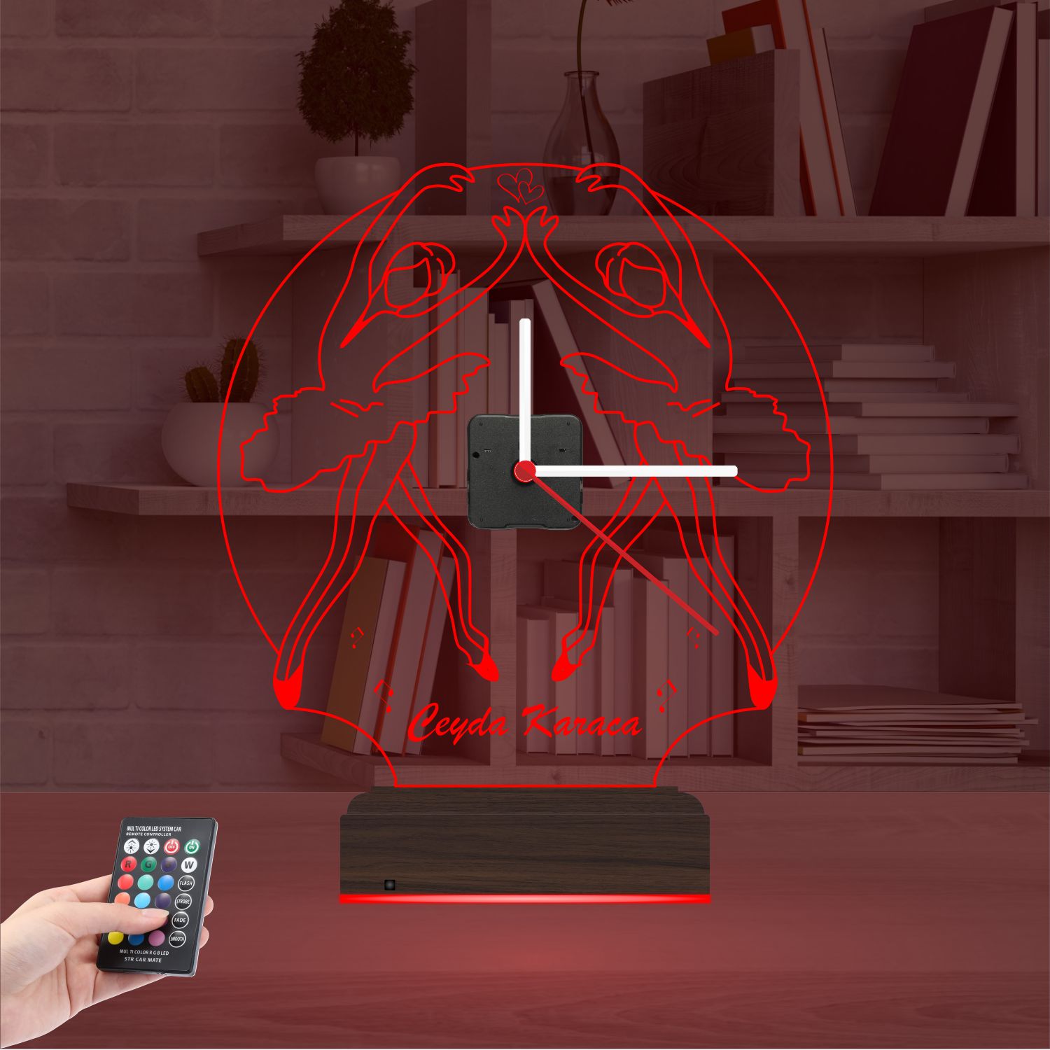 Именной подарок: танцующие балерины с часами 3d светильник 3