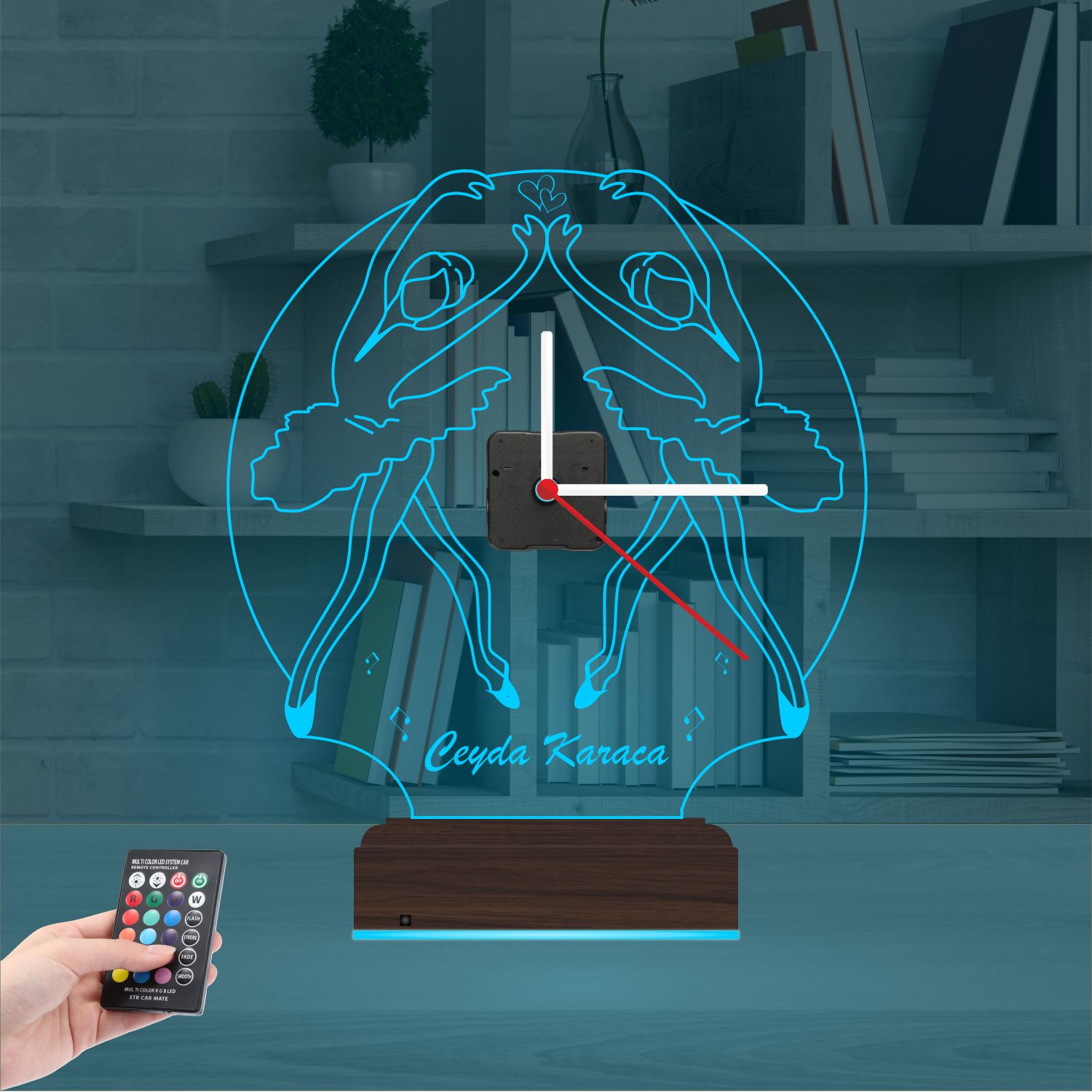 Именной подарок: танцующие балерины с часами 3d светильник 7