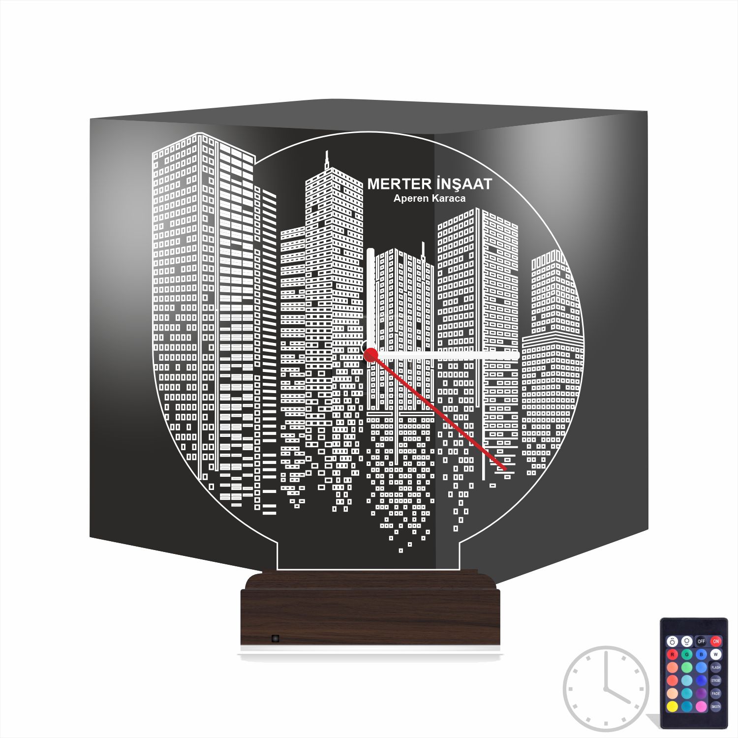 Именной подарок архитектору: город будущего с часами 3d светильник 9