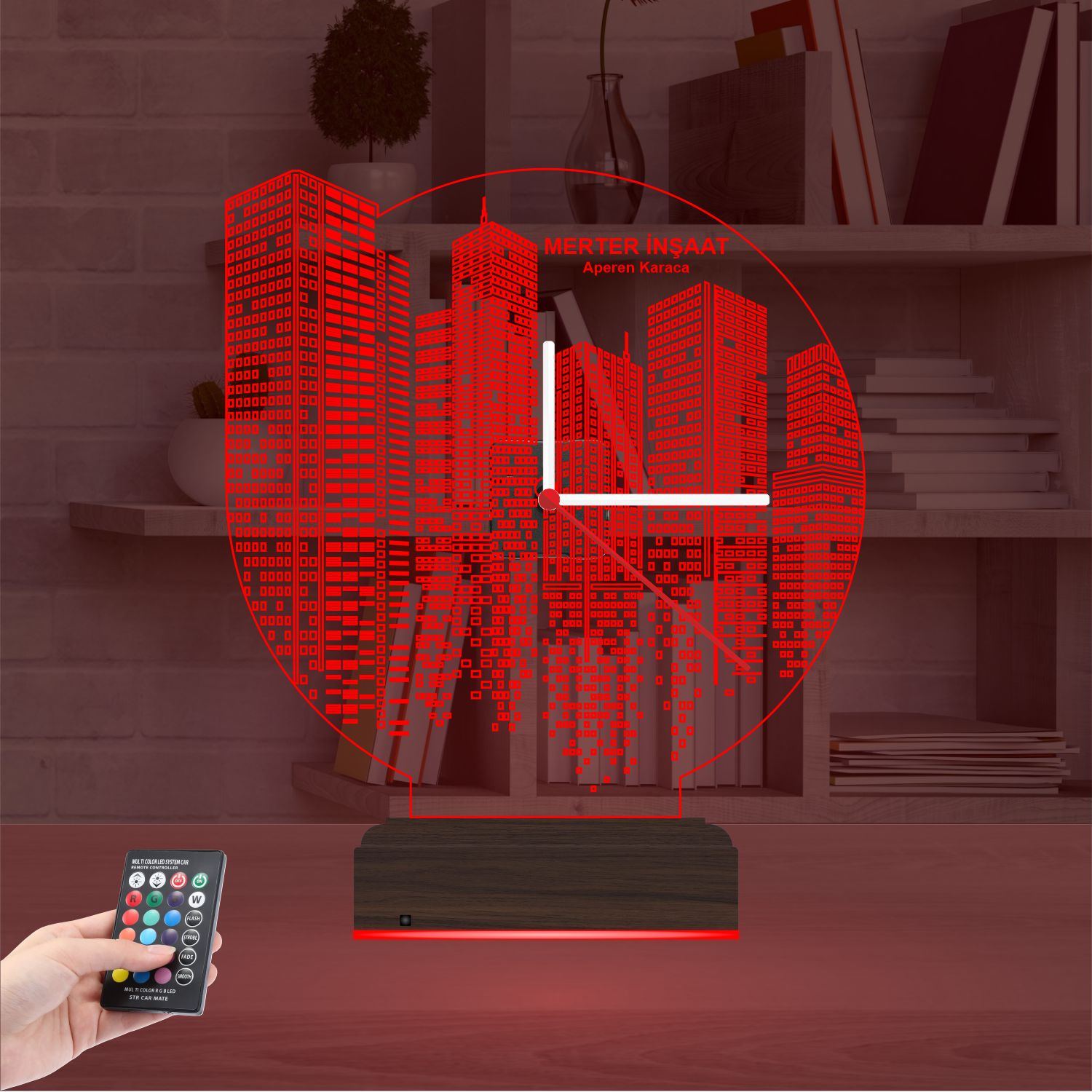 Именной подарок архитектору: город будущего с часами 3d светильник 5