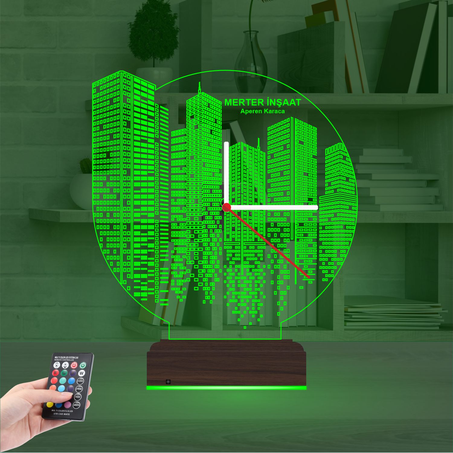 Именной подарок архитектору: город будущего с часами 3d светильник 6