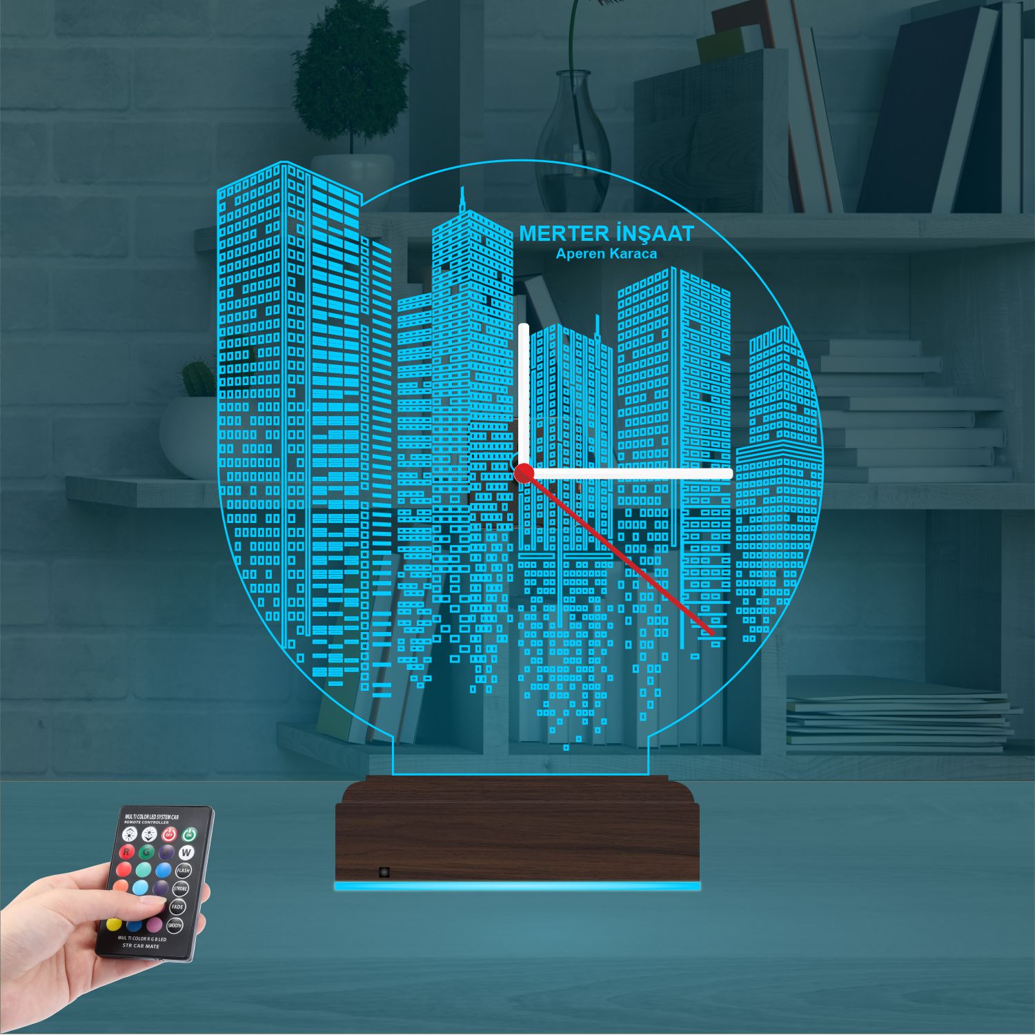 Именной подарок архитектору: город будущего с часами 3d светильник 8