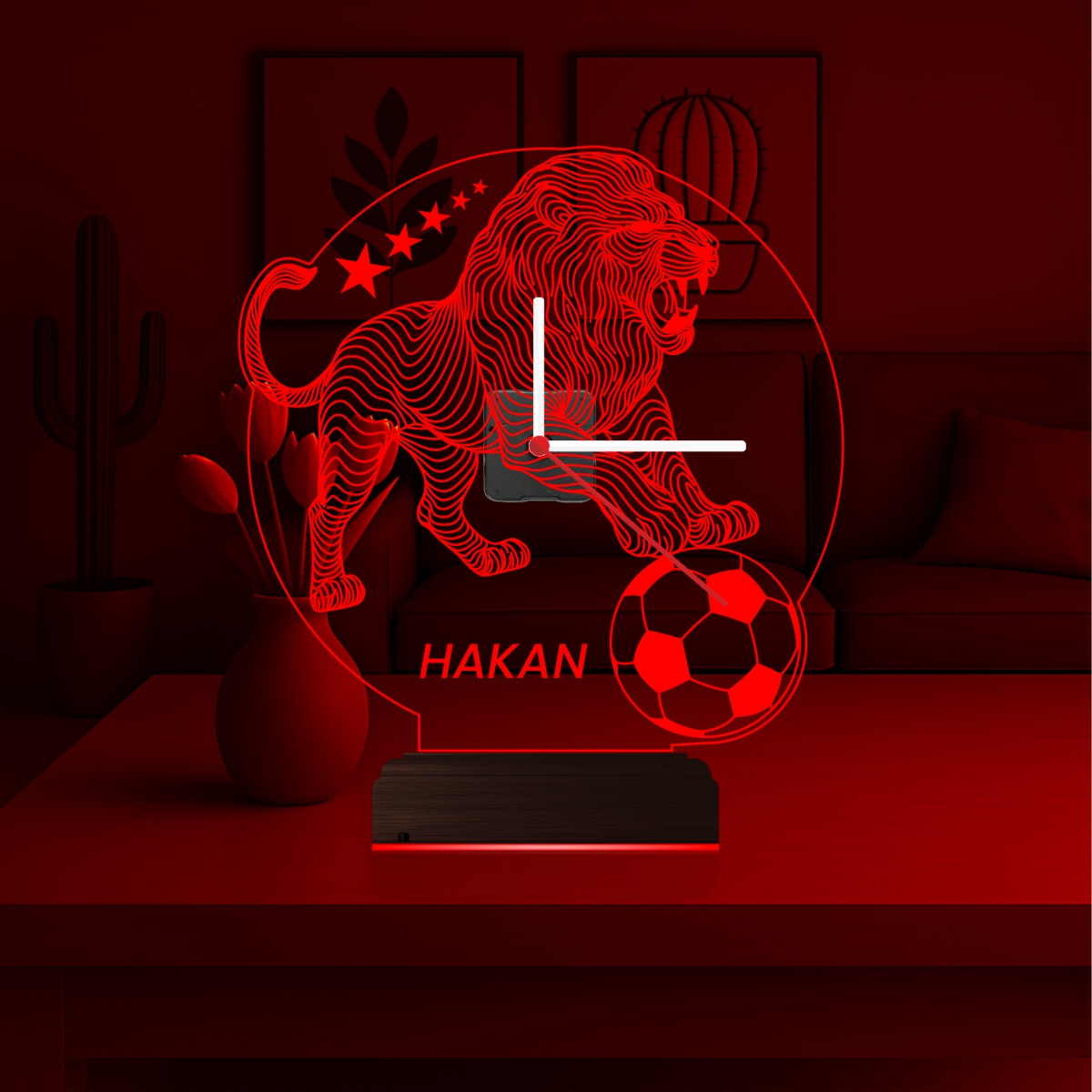 Именной подарок футболисту: лев с мячом и часами 3d светильник 4