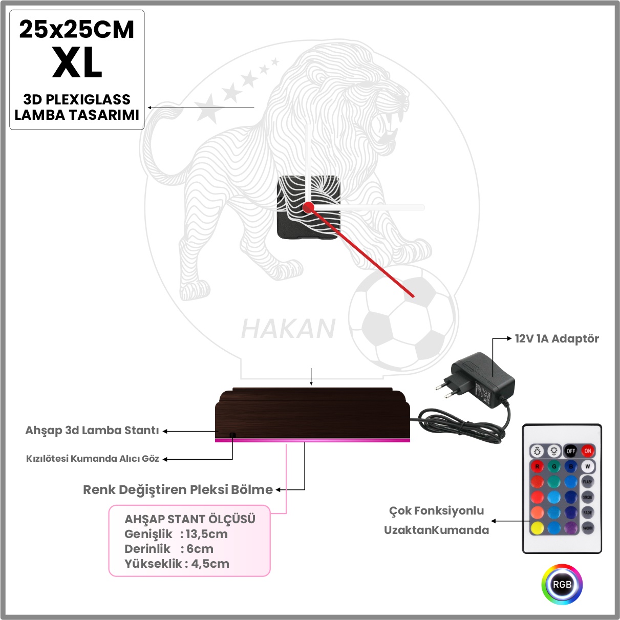 Именной подарок футболисту: лев с мячом и часами 3d светильник 7