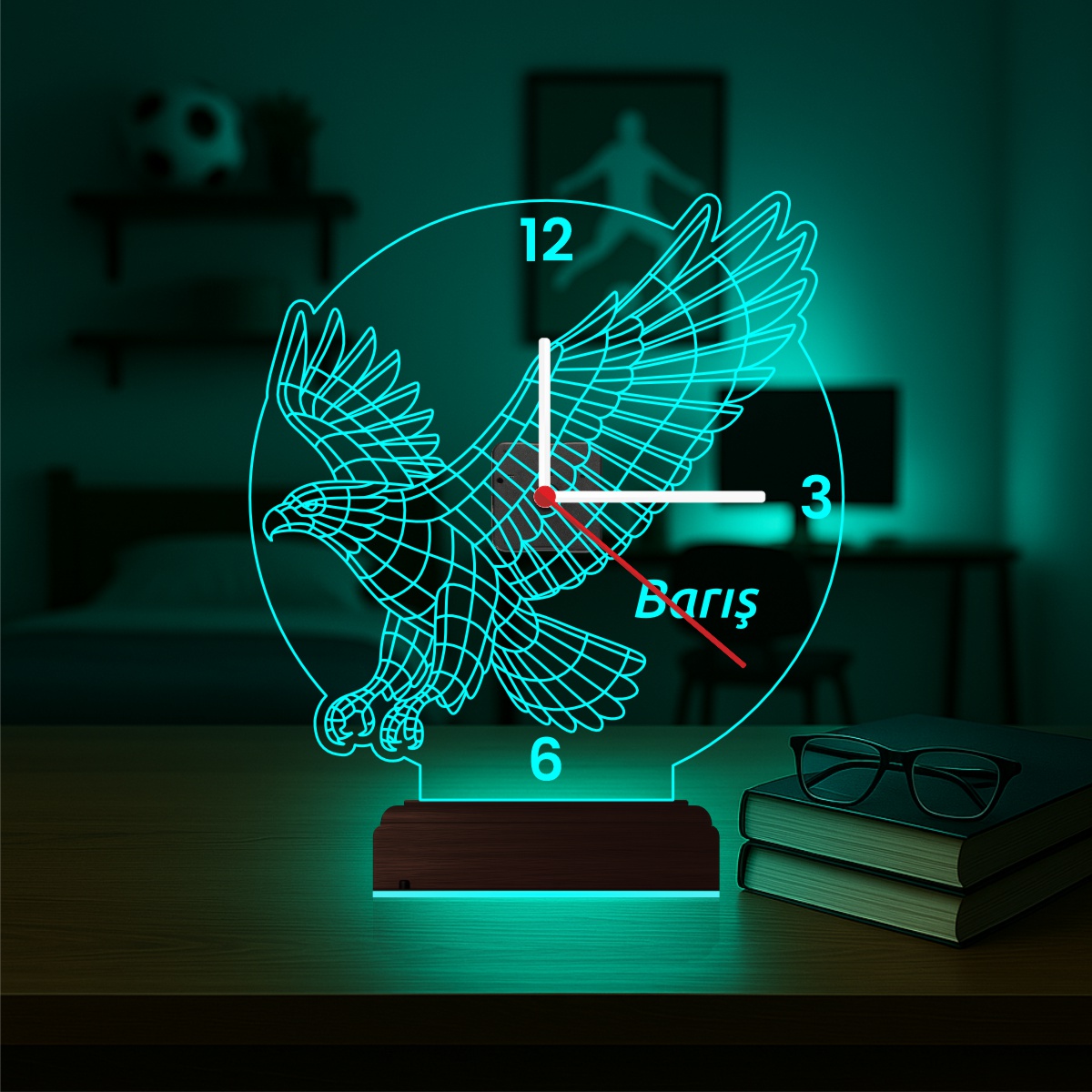 Именной подарок: парящий орел с часами 3d светильник
