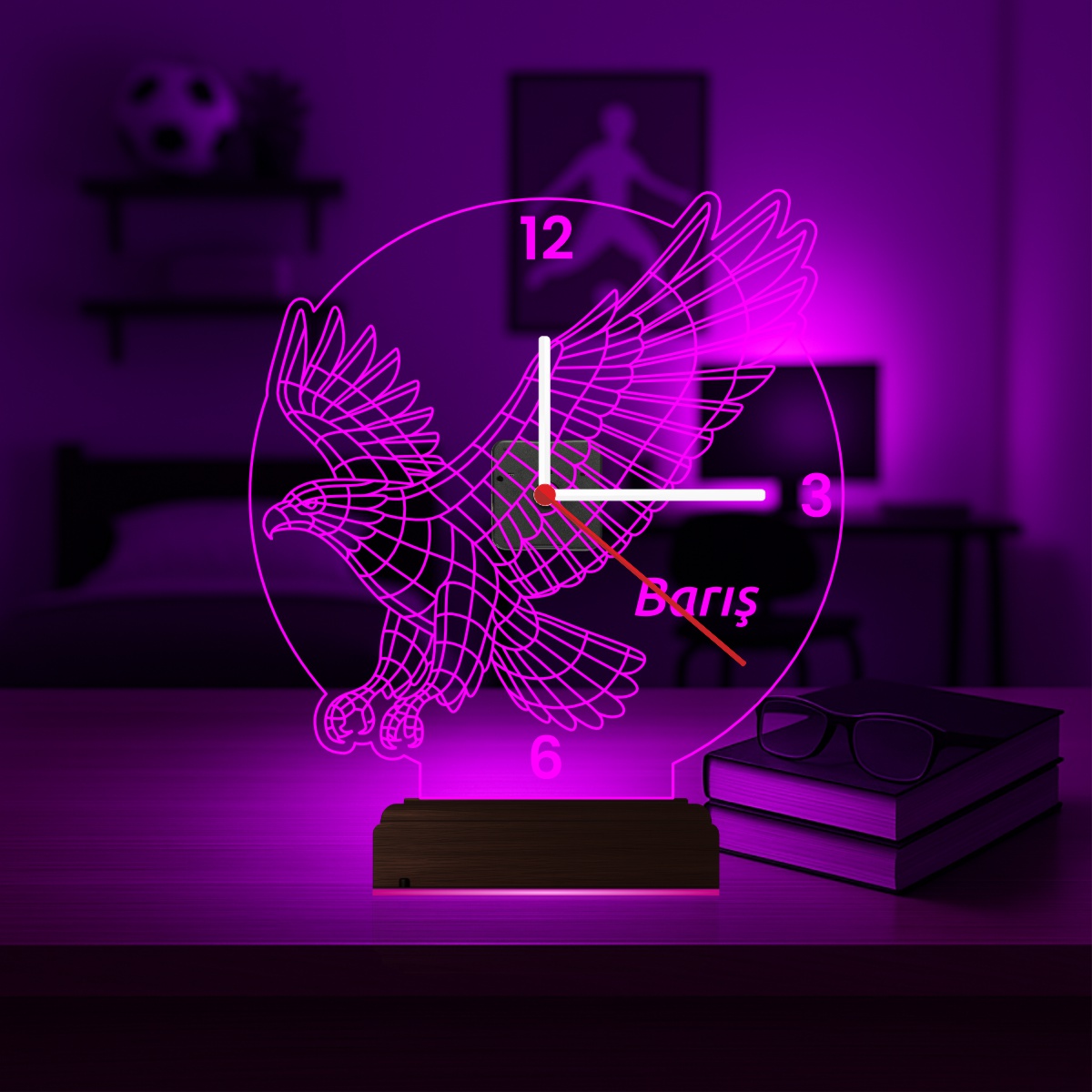 Именной подарок: парящий орел с часами 3d светильник