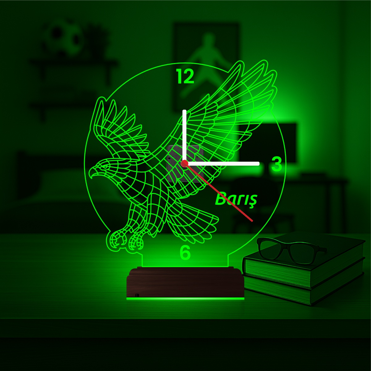 Именной подарок: парящий орел с часами 3d светильник 3