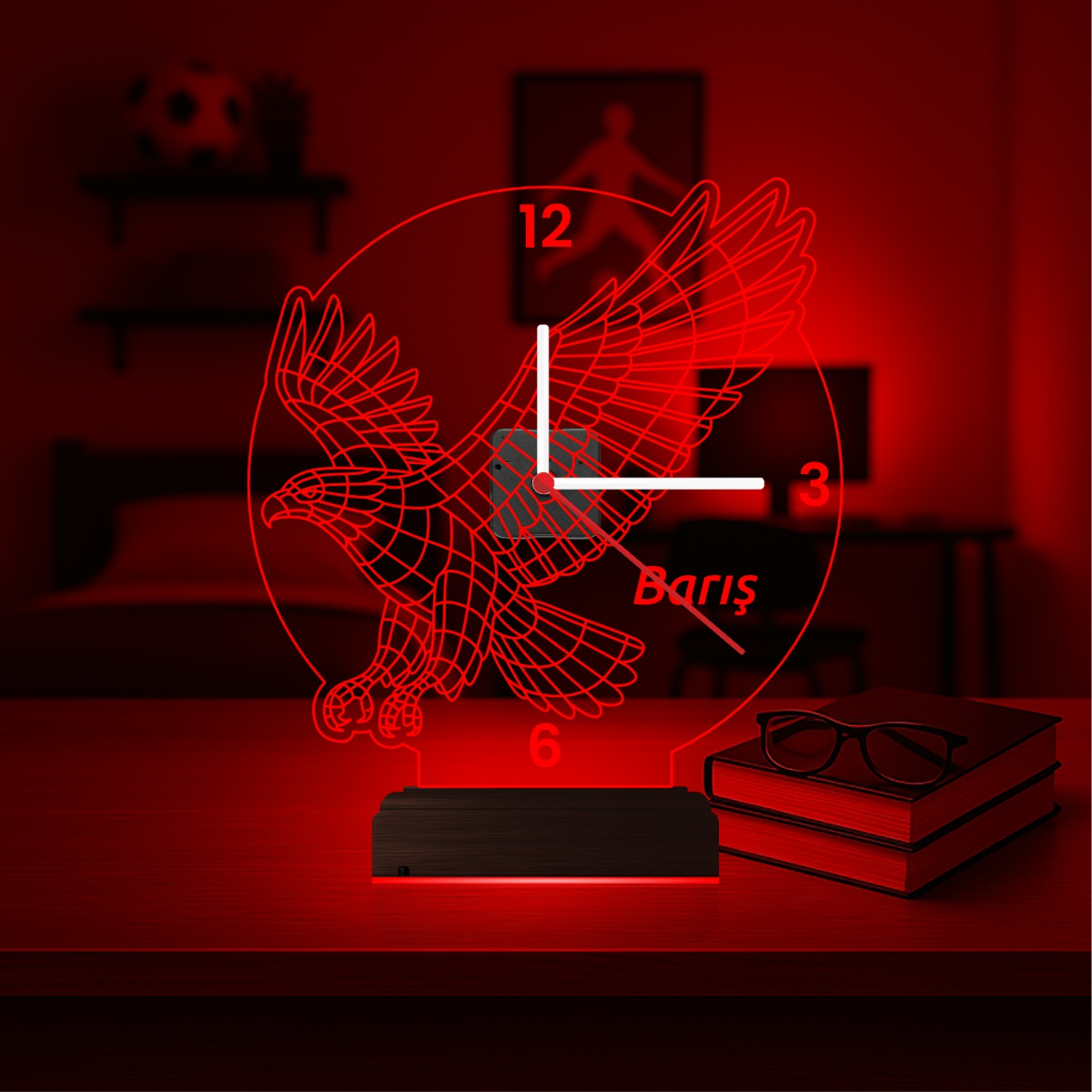 Именной подарок: парящий орел с часами 3d светильник 4