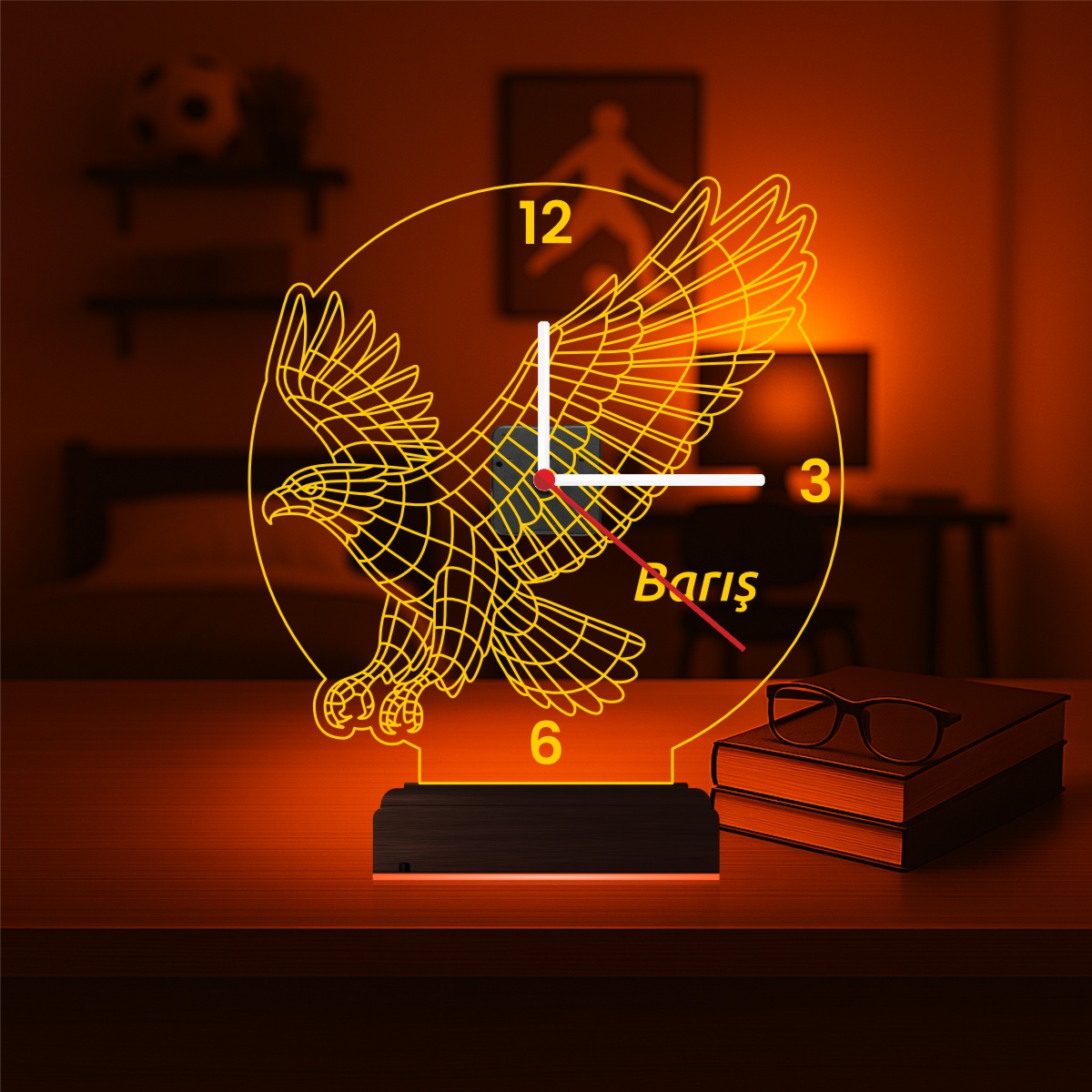Именной подарок: парящий орел с часами 3d светильник 5