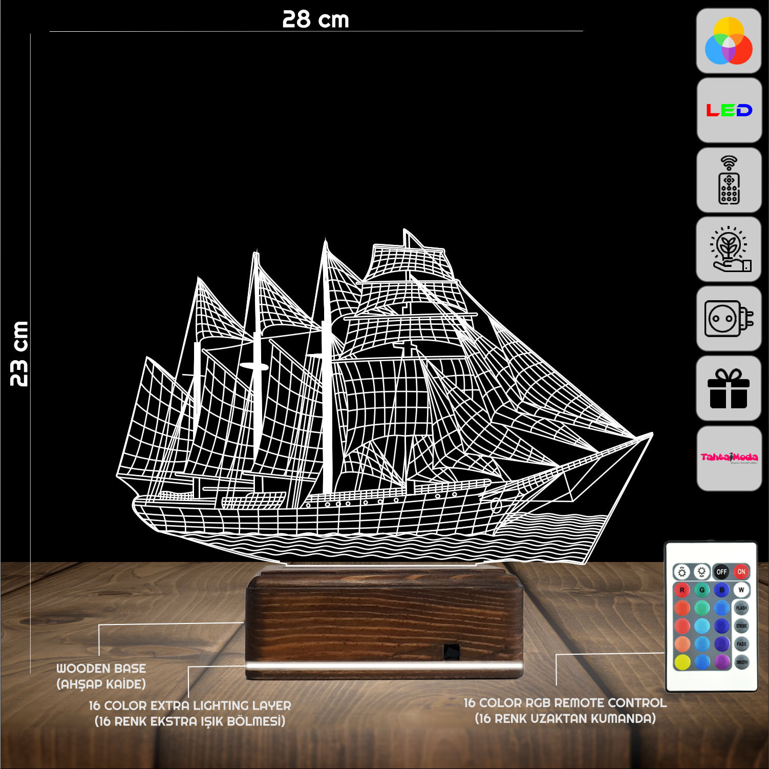 Парусник — 3D LED Ночник | Подарок мужчине