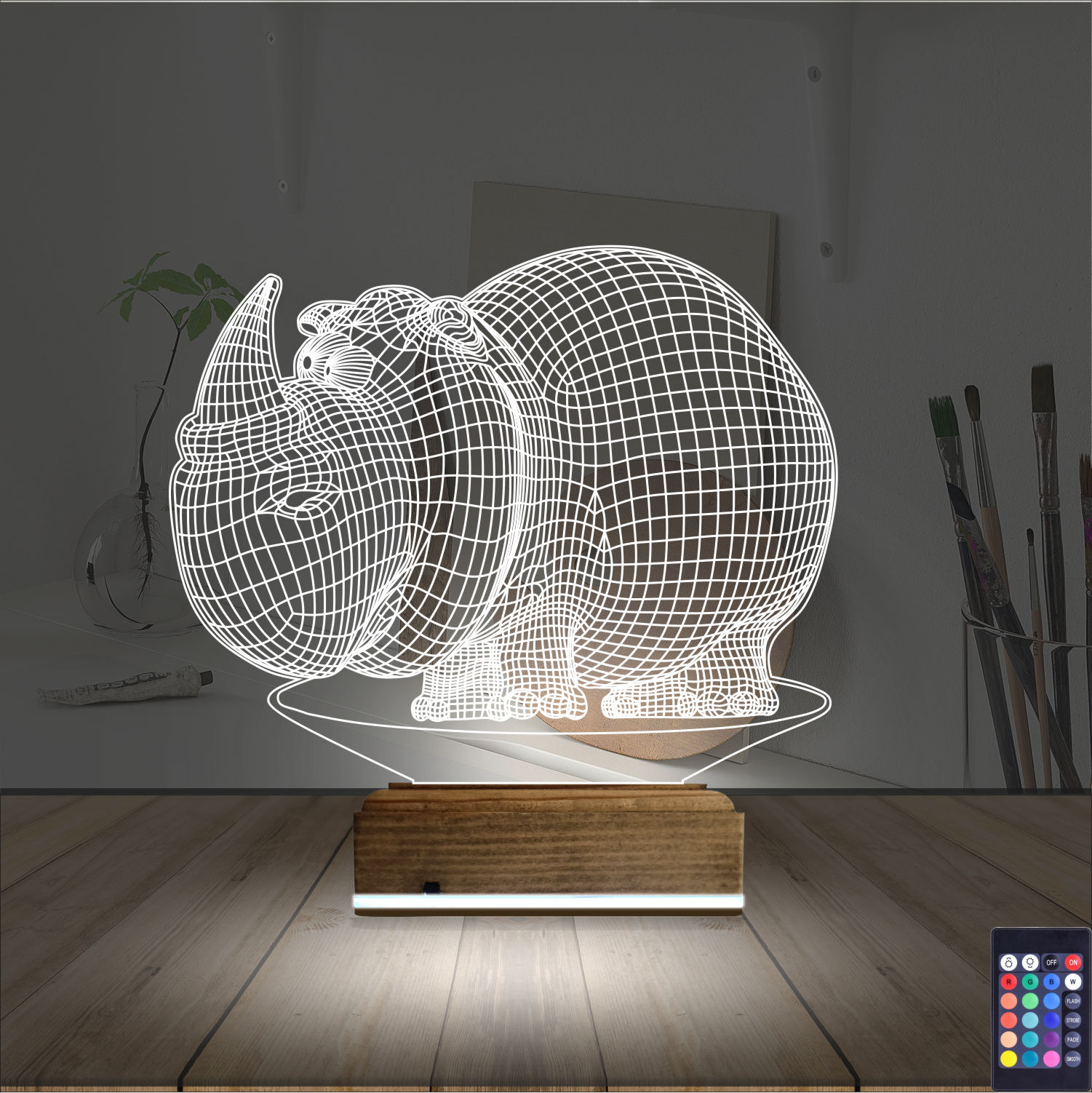 Носорог — 3D LED Ночник | Подарок для детей и взрослых