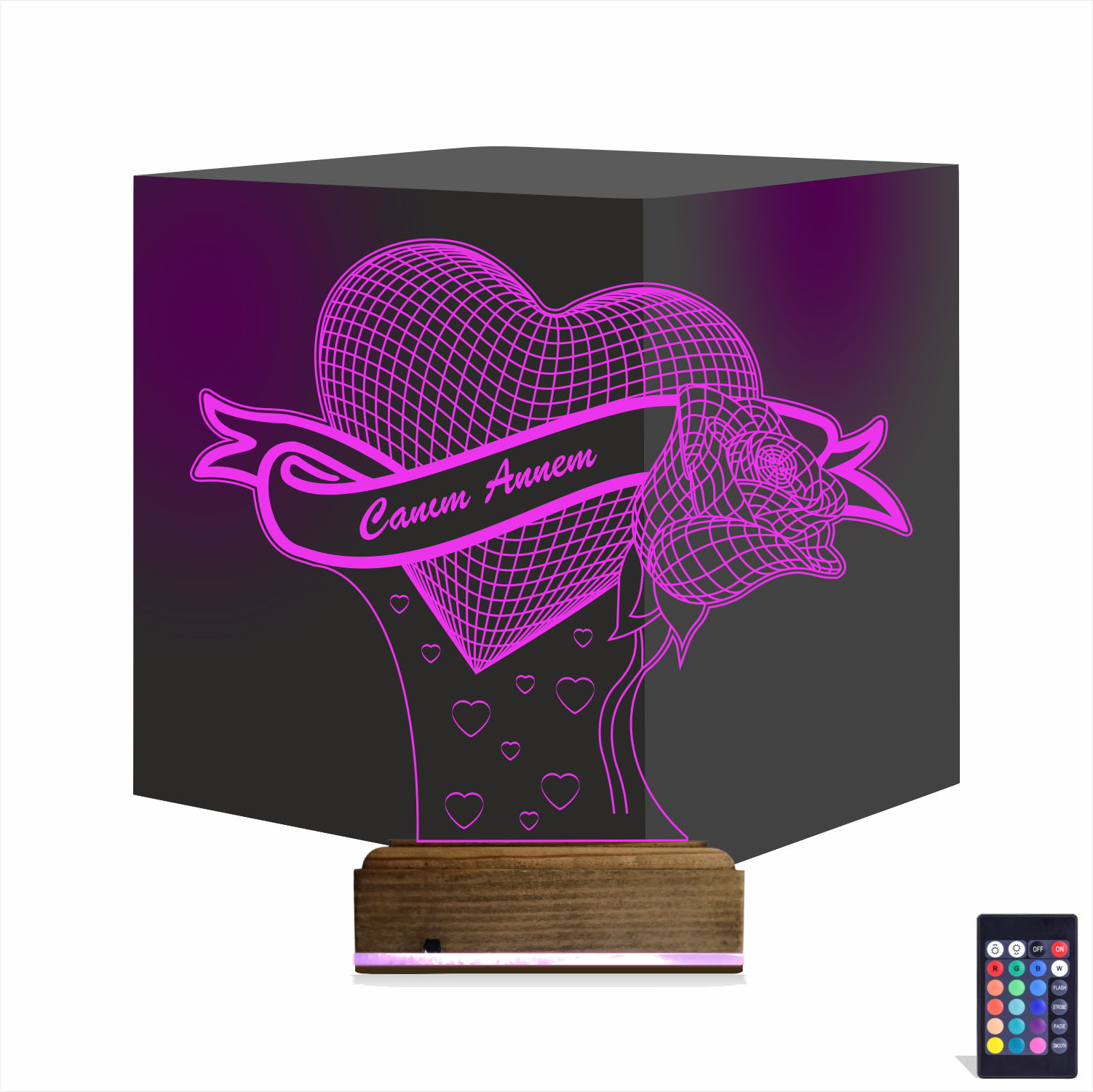 Сердце и Роза «Canım Annem» — 3D LED Ночник | Подарок маме