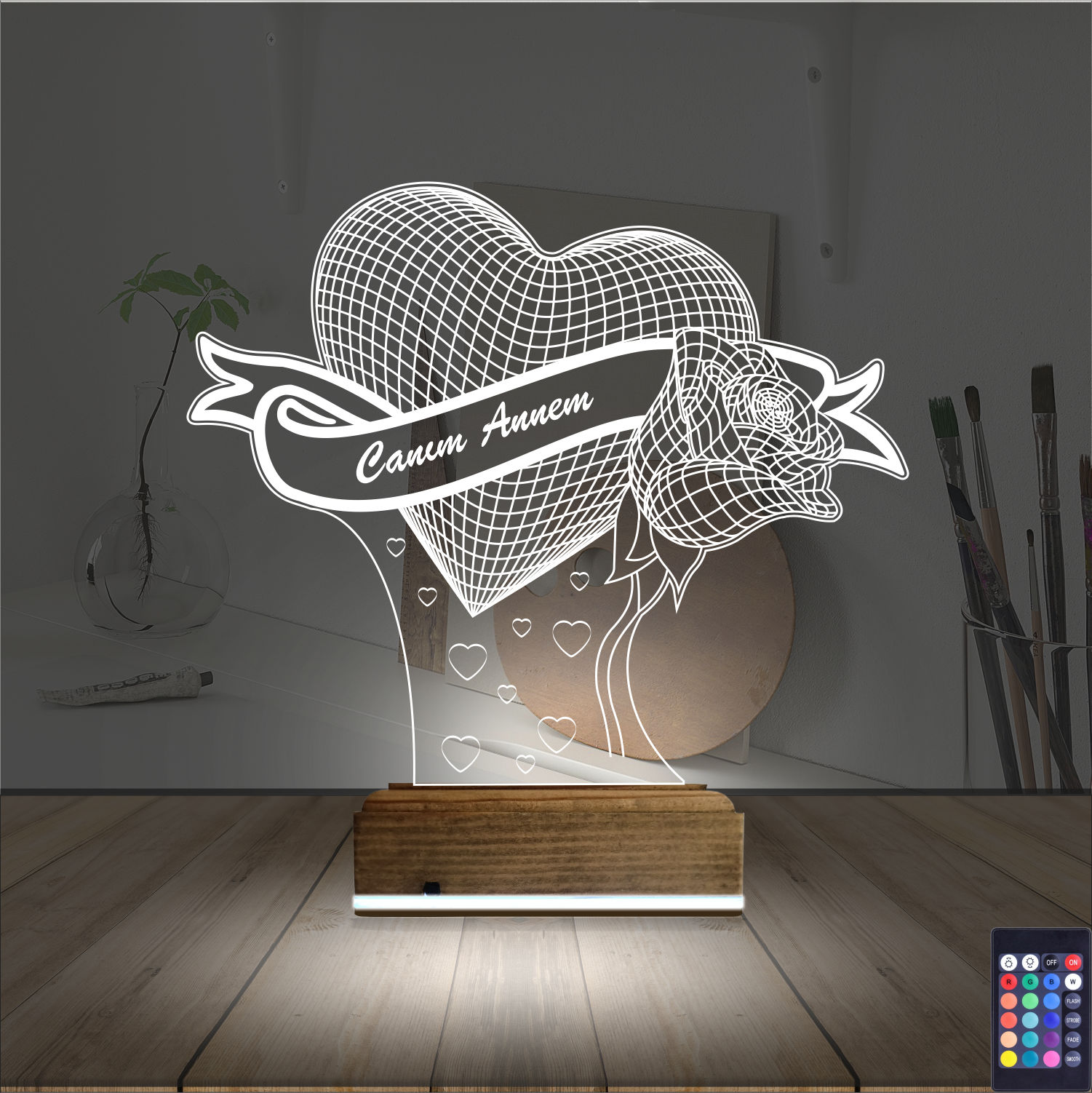Сердце и Роза «Canım Annem» — 3D LED Ночник | Подарок маме