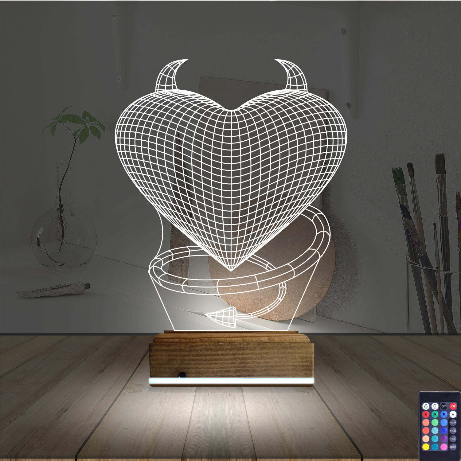 Сердце с рожками — 3D LED Ночник | Подарок любимому человеку