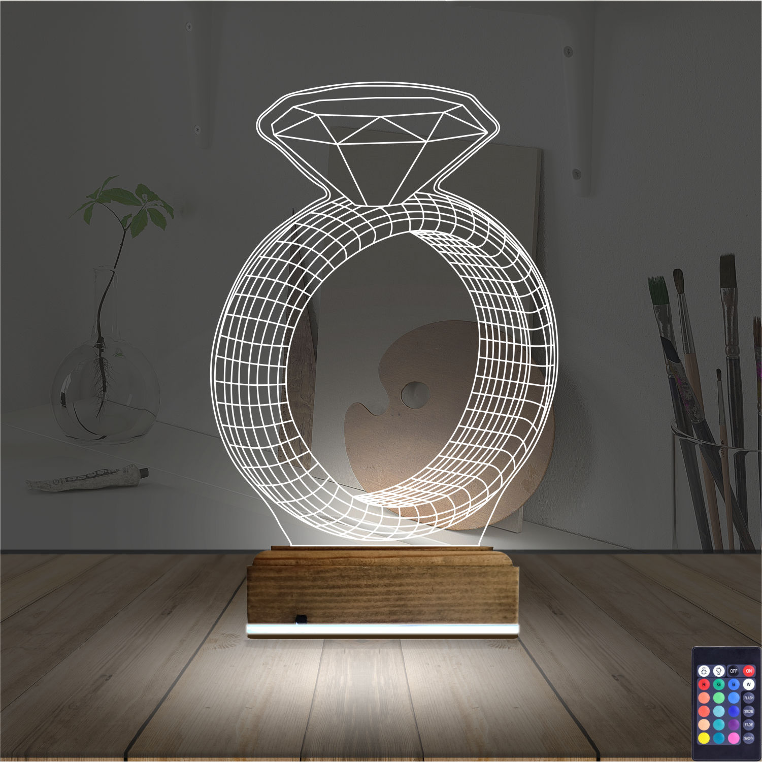 Кольцо с бриллиантом 3D Ночник