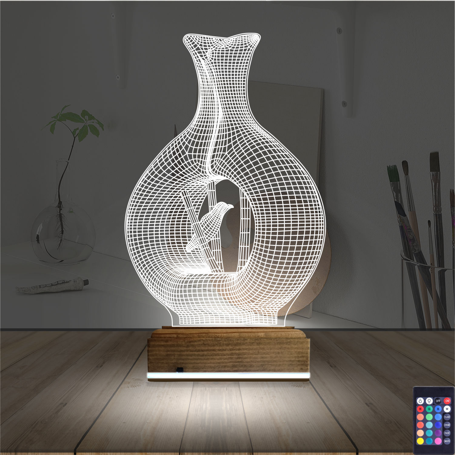 Птица в вазе — 3D LED Ночник | Оригинальный подарок