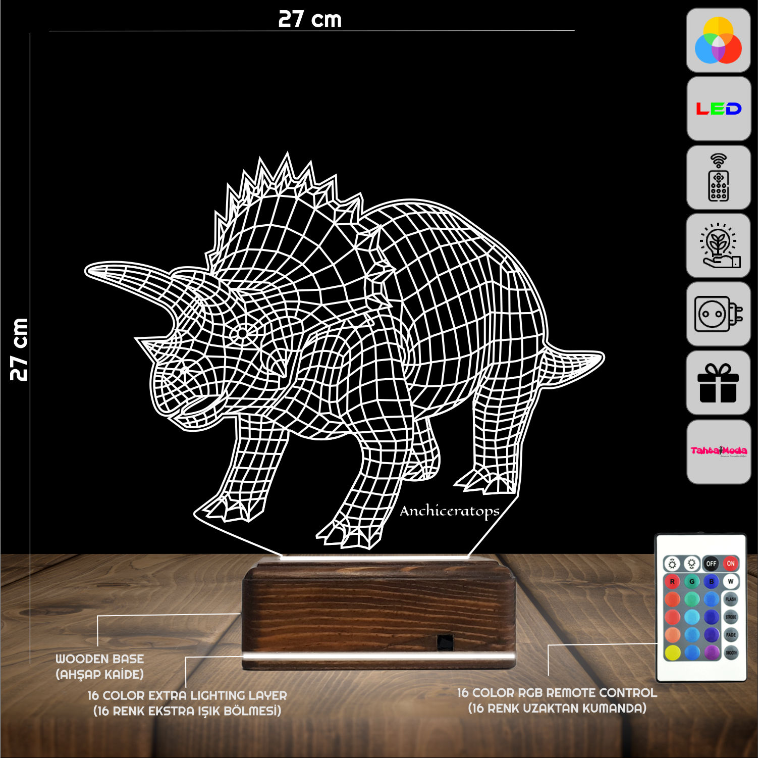 Динозавр Анхицератопс — 3D LED Ночник | Подарок ребёнку
