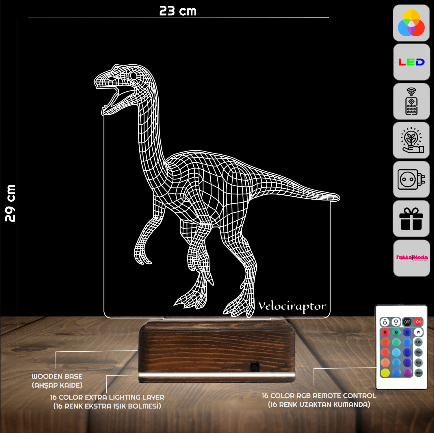 Велоцираптор — 3D LED Ночник | Подарок для детей