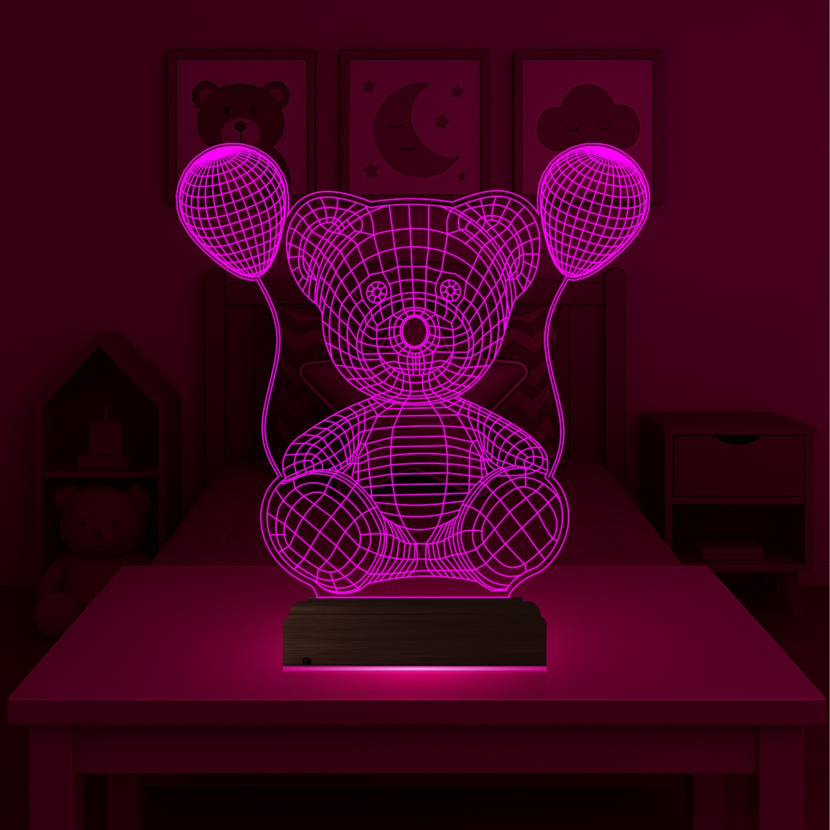 Мишка с шариками — 3D LED Ночник | Подарок ребенку