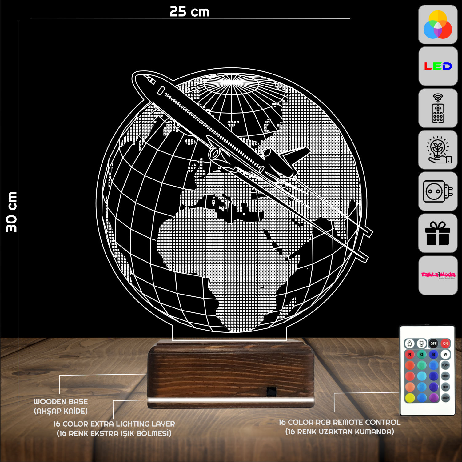 Глобус и Самолет — 3D LED Ночник | Подарок путешественнику