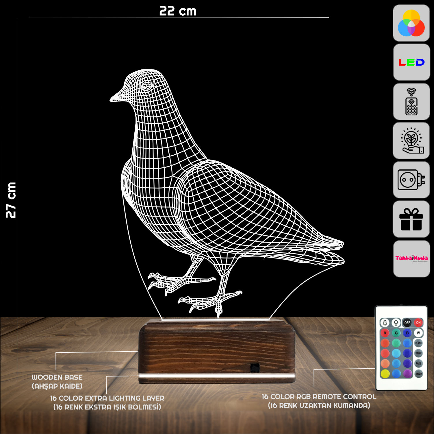 Голубь 3D Ночник