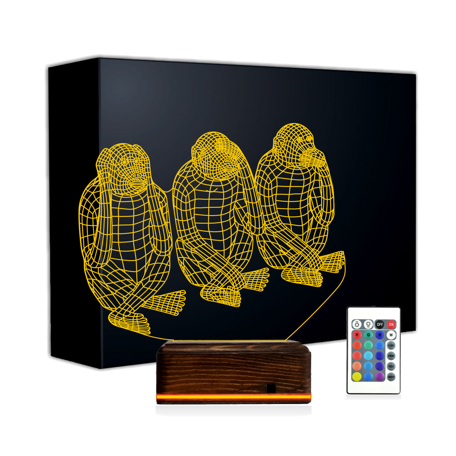 Три мудрые обезьяны — 3D LED Ночник | Подарок со смыслом