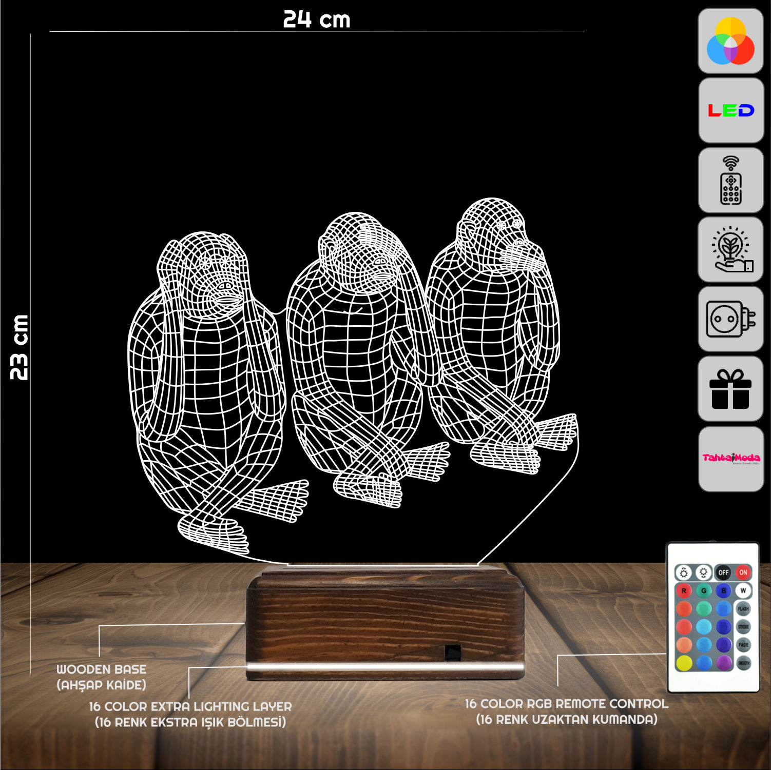 Три мудрые обезьяны — 3D LED Ночник | Подарок со смыслом
