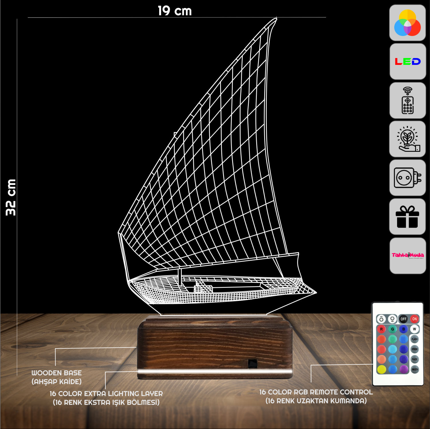 Парусник — 3D LED Ночник | Подарок мужчине