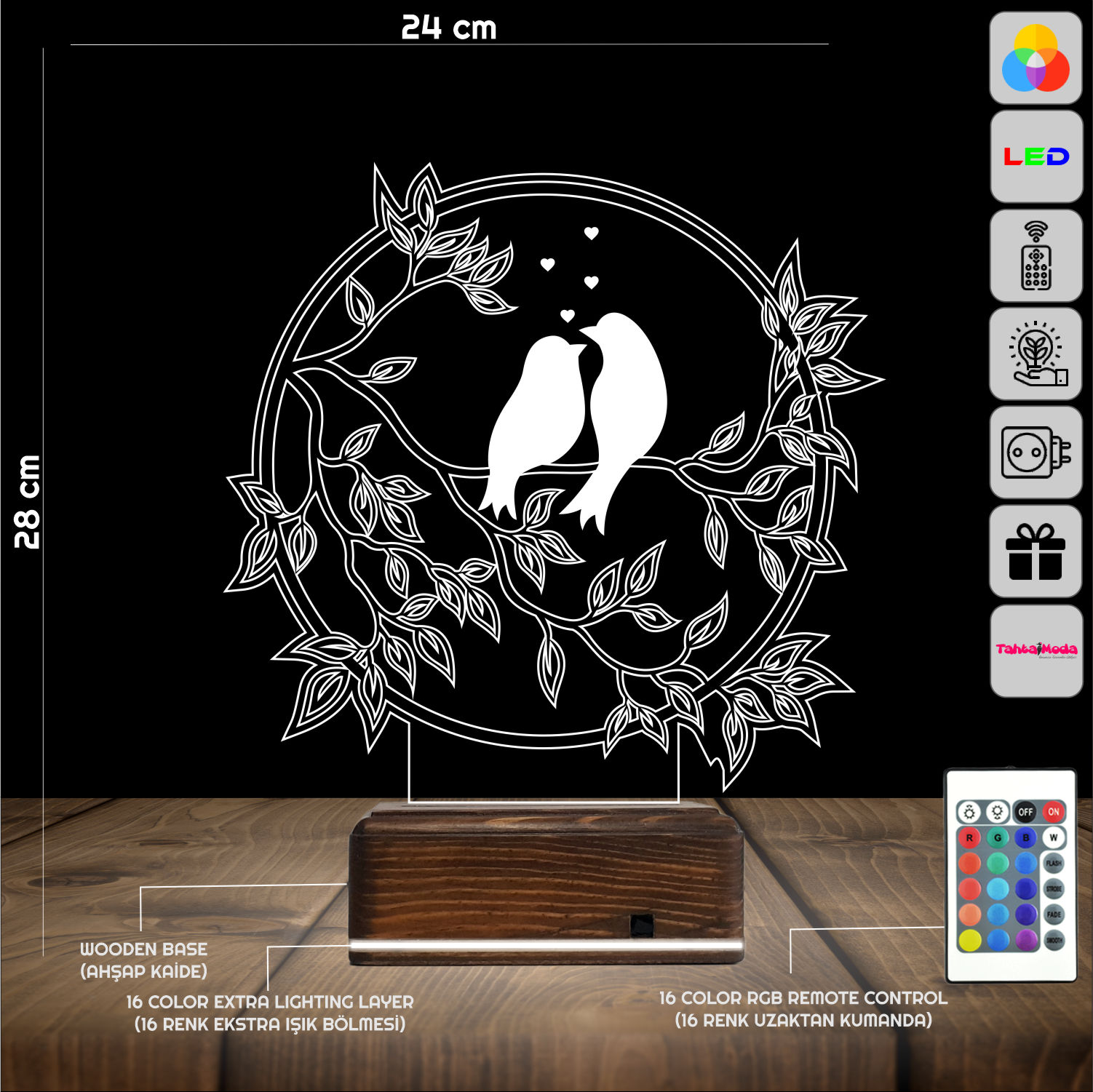 Влюбленные птицы — 3D LED Ночник | Романтический подарок