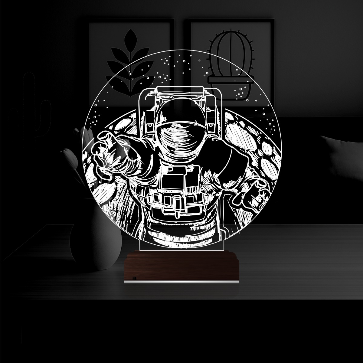 Космонавт на Луне — 3D LED Ночник | Подарок детям