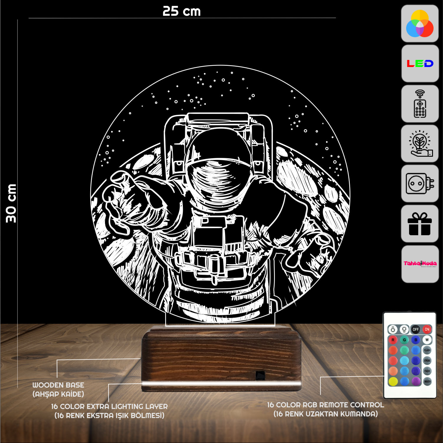 Космонавт на Луне — 3D LED Ночник | Подарок детям