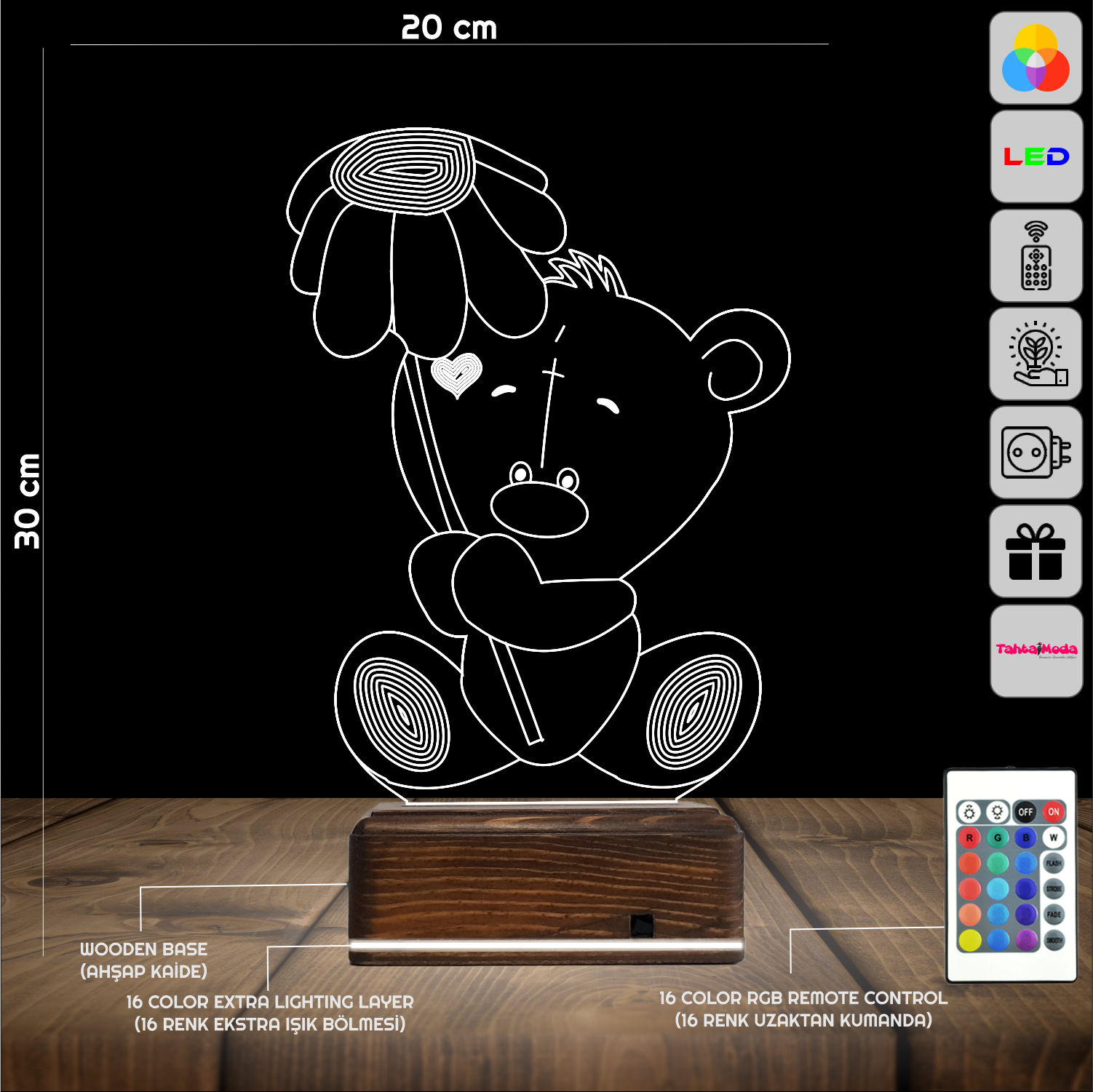 Мишка с цветком — 3D LED Ночник | Подарок детям и любимым