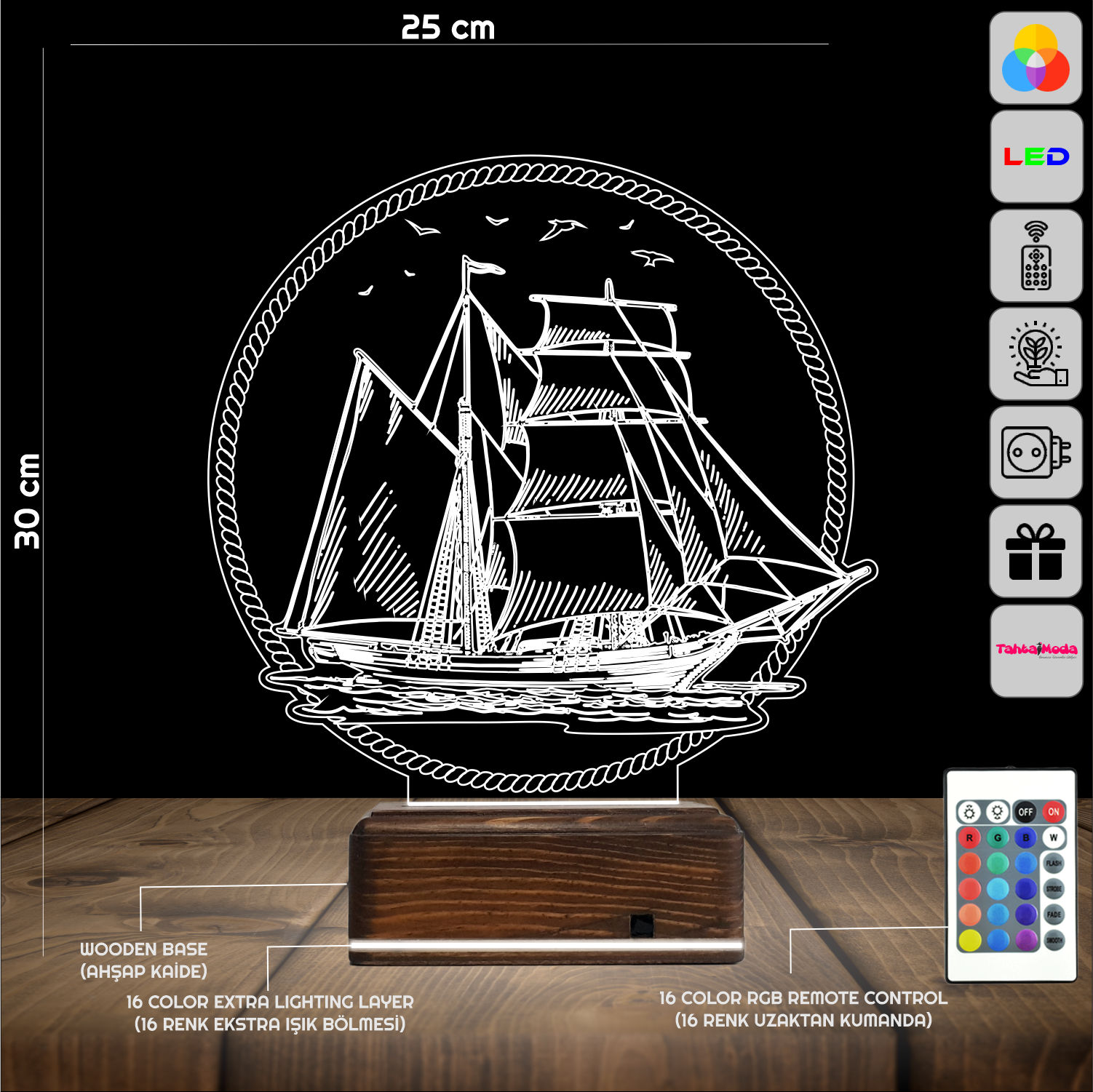 Парусник — 3D LED Ночник | Подарок мужчине